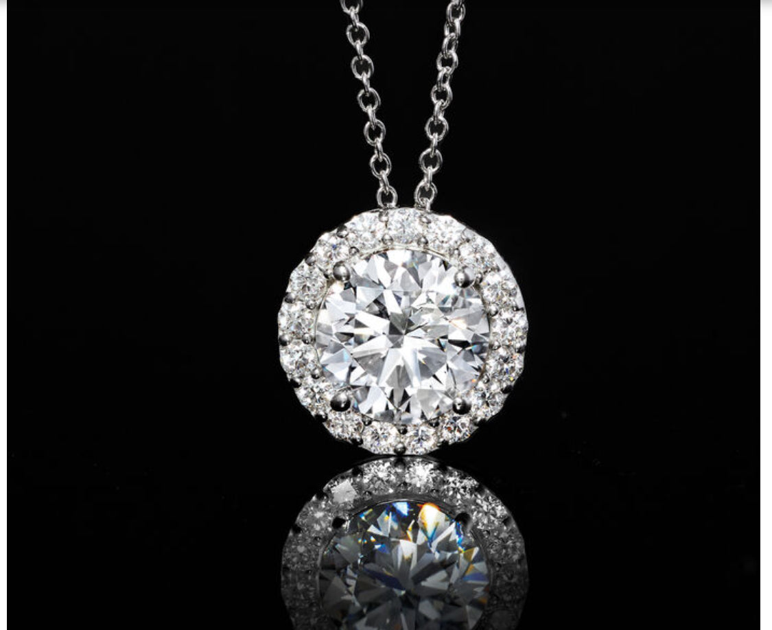 2.00 ct.Lab-Grown Diamond Halo Pendant Necklace in 14kt White Gold. 18" G/VS-1
