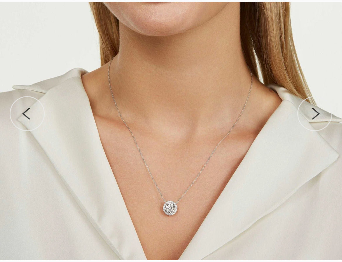 Exquisite AGI Certified Lab-Grown Diamond (G/VS) Halo Pendant Necklace in 14kt White Gold - Choose 1 CTW or 2 CTW-2