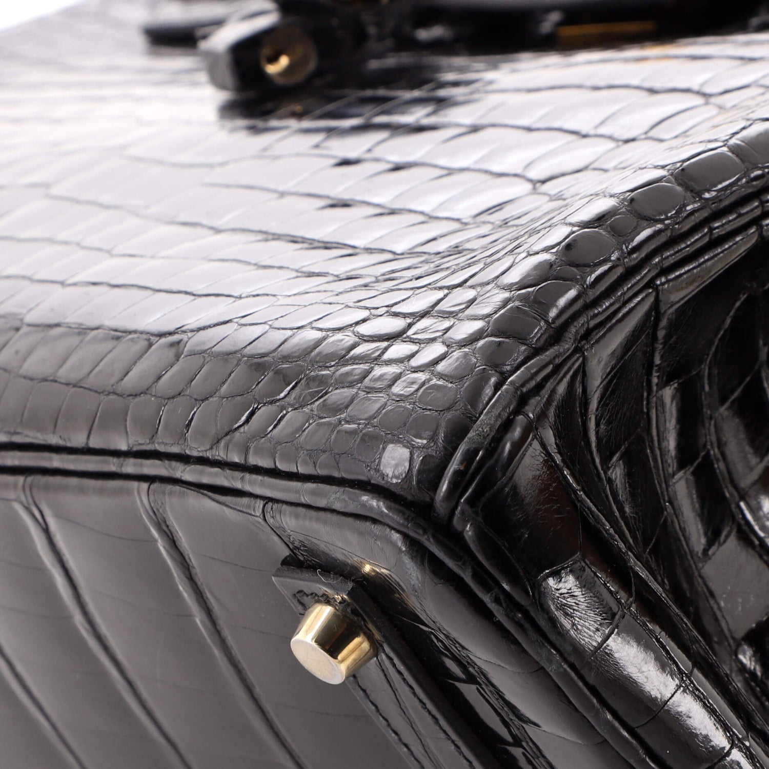 Birkin Handbag Noir Shiny Porosus Crocodile with Gold Hardware 35