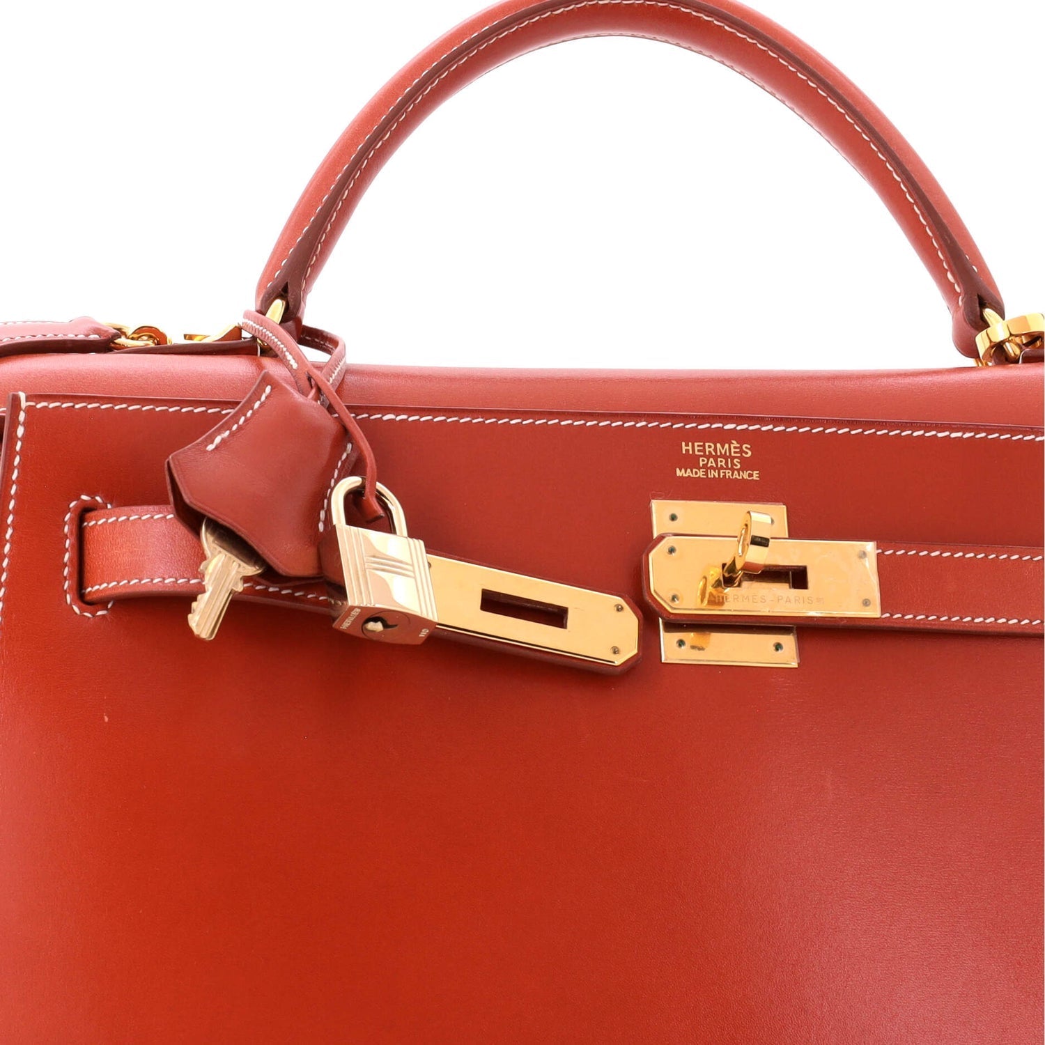 Kelly Handbag Brique Box Calf with Gold Hardware 32