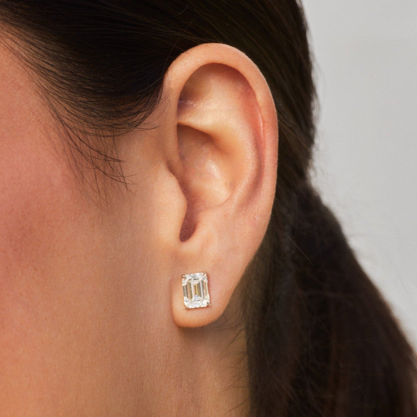 AGI Certified Lab Grown Emerald Cut Diamond Stud Earrings In 14K White Gold-2