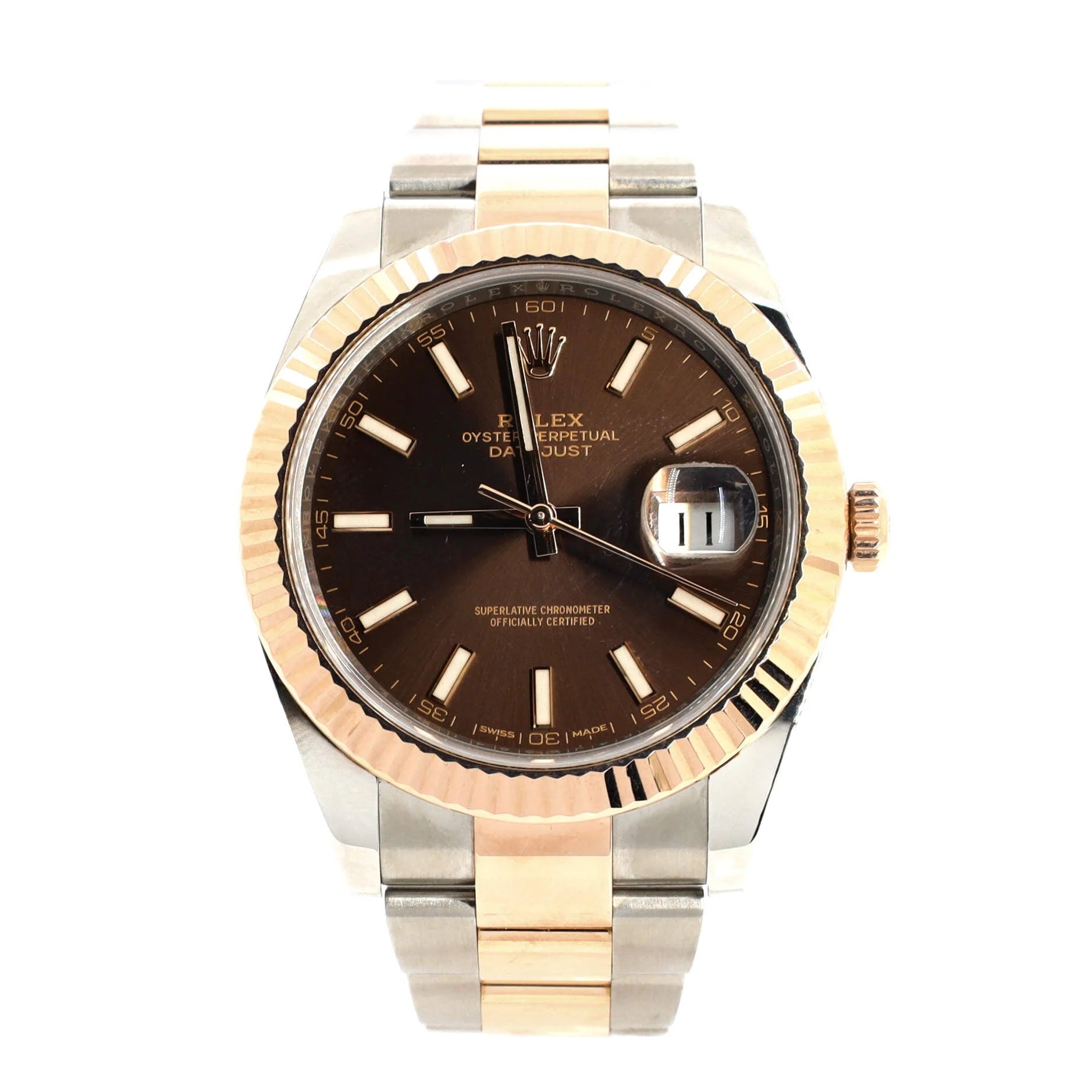 Pre-Owned Oyster Perpetual Datejust Chocolate Brown Automatic Watch Stainless Steel and Rose Gold 41