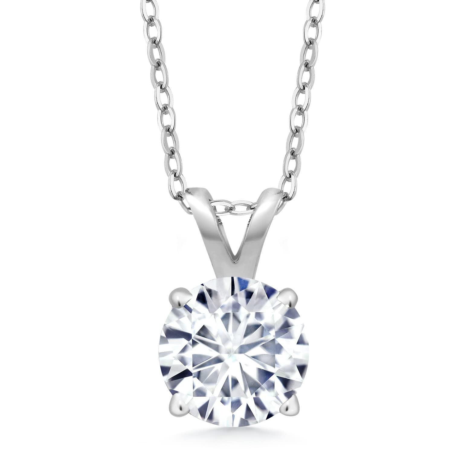 2CTW Created Moissanite Solitaire Pendant Necklace with 18" Chain - Choice of 14k White or Yellow Gold-0