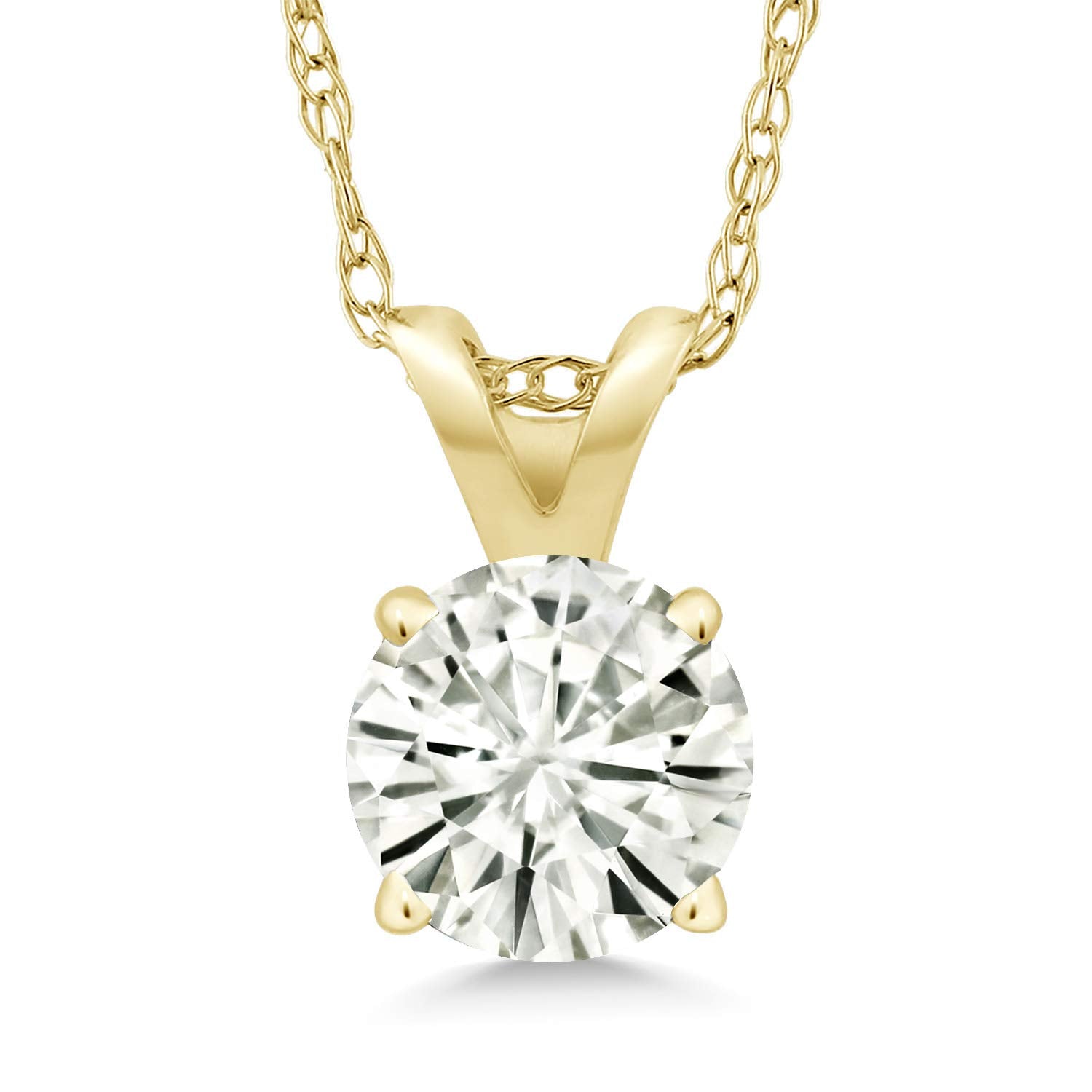 2CTW Created Moissanite Solitaire Pendant Necklace with 18" Chain - Choice of 14k White or Yellow Gold-4