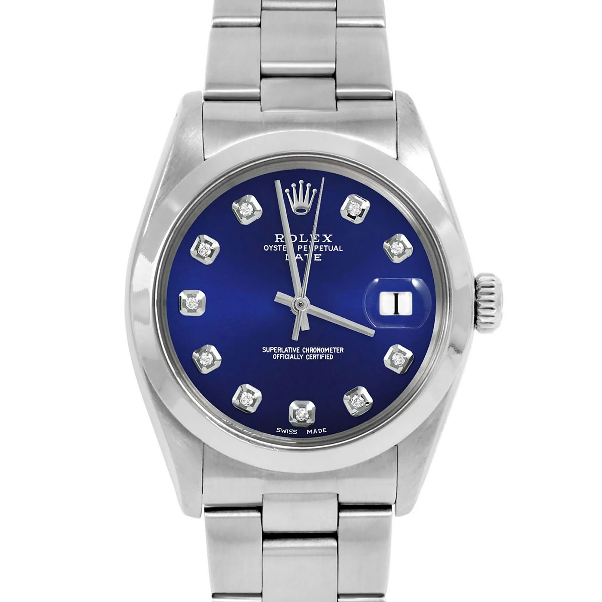 Pre-Owned Rolex 1500 Men's 34mm Date Wristwatch Blue Diamond (3 Year Warranty) (Good)