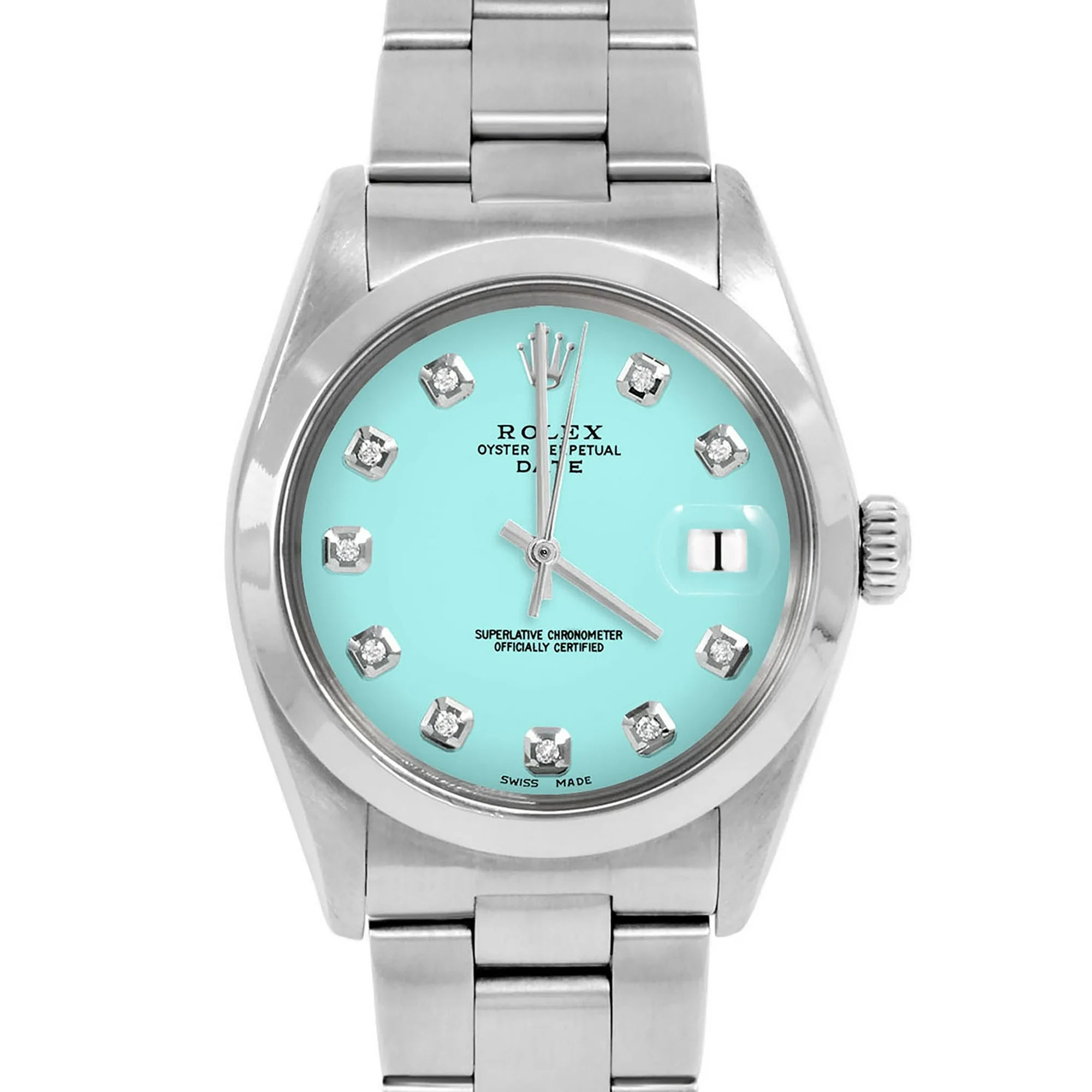 Pre-Owned Rolex 1500 Men's 34mm Date Wristwatch Turquoise Diamond (3 Year Warranty) (Good)