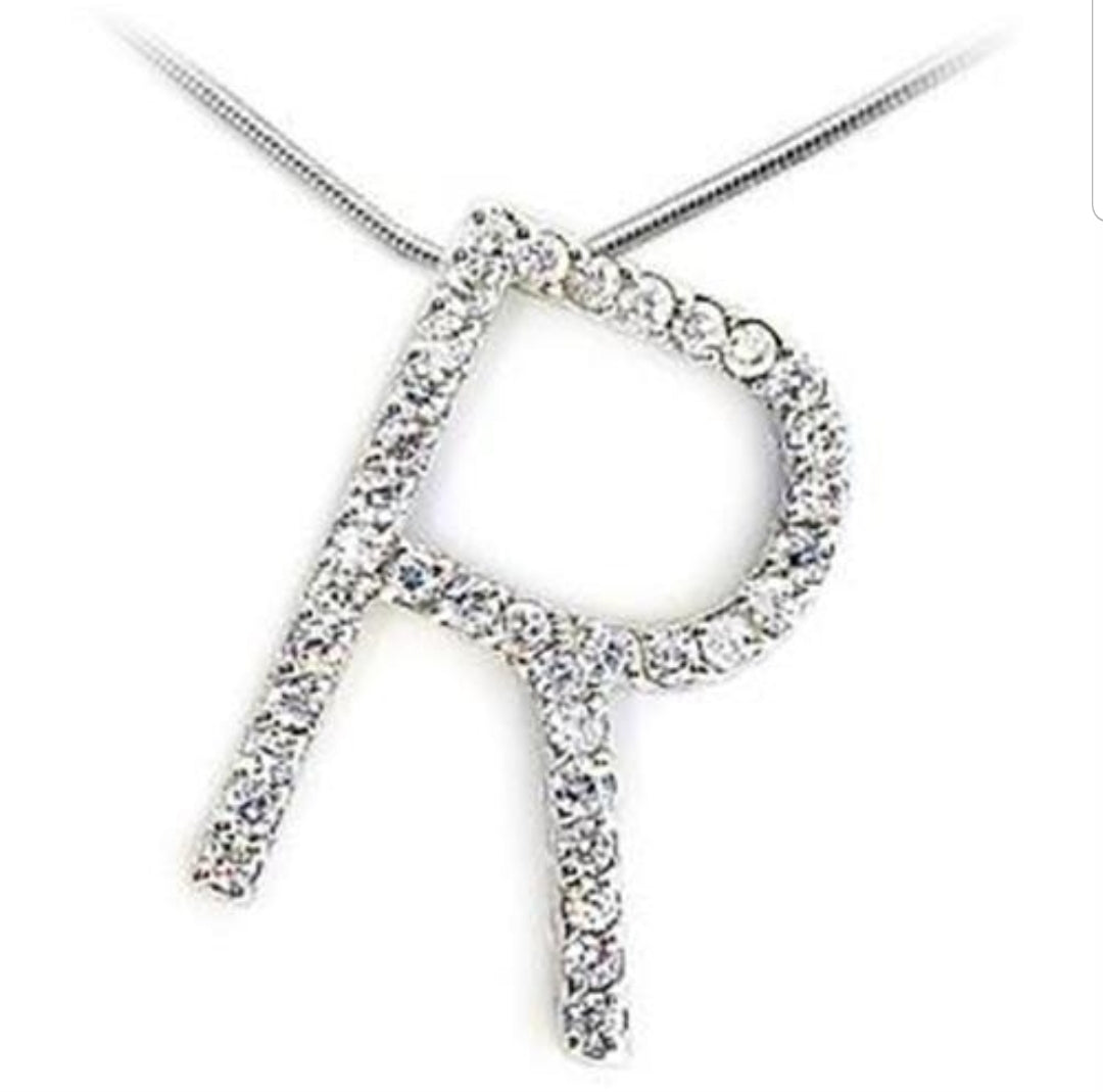 Large initials Pendant necklace Zirconite Cubic Zirconia . 501P-10