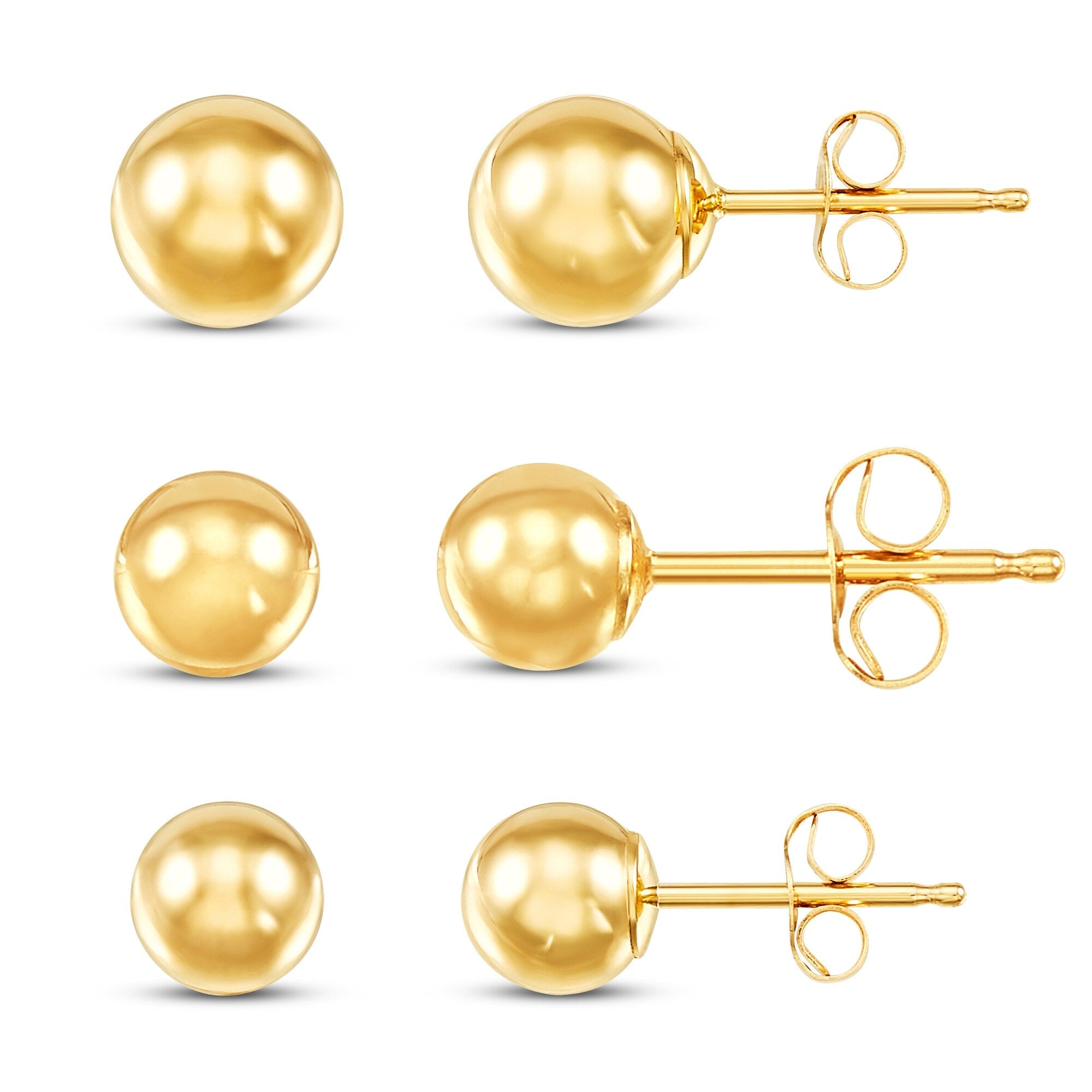 14K Yellow Gold Ball Stud Earrings Set – 3 Sizes (4mm, 5mm, 6mm) with Friction Backs-0