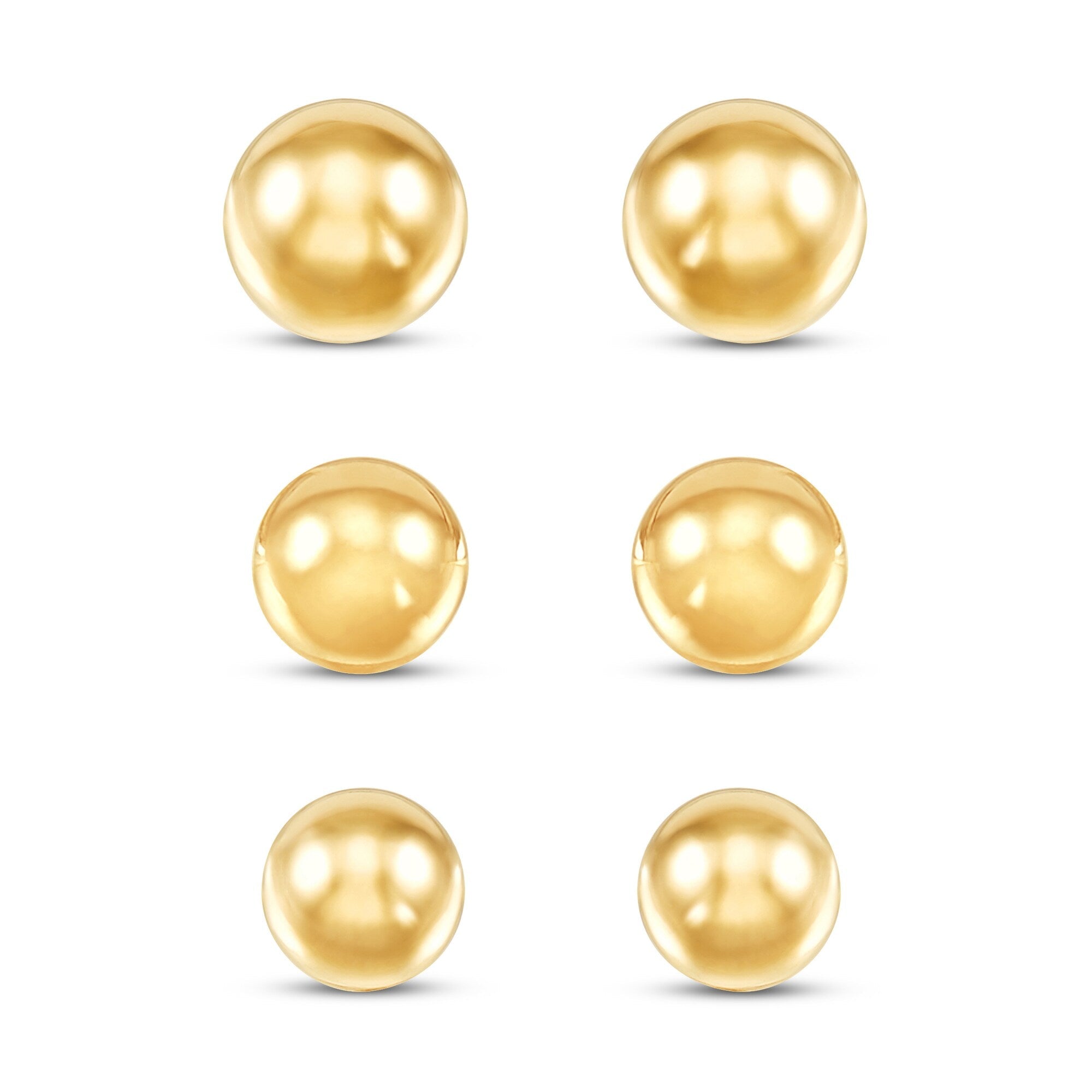 14K Yellow Gold Ball Stud Earrings Set – 3 Sizes (4mm, 5mm, 6mm) with Friction Backs-2