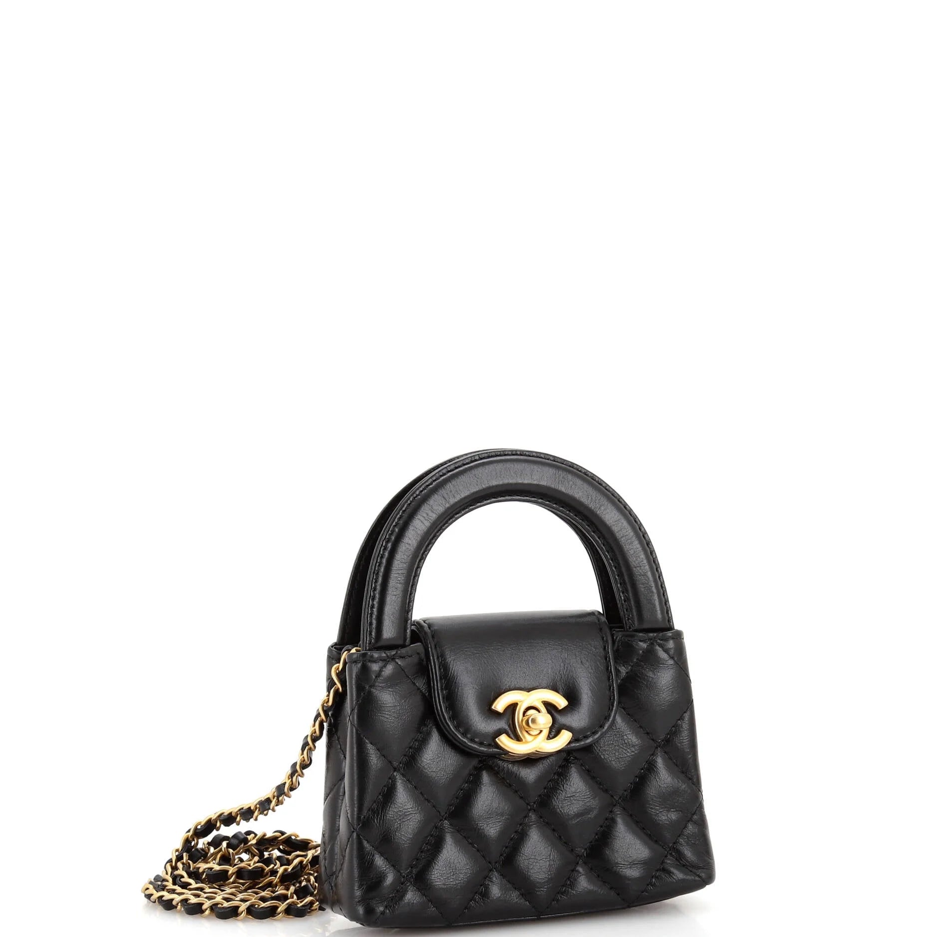 Pre-Owned Kelly Top Handle Clutch with Chain Quilted Shiny Aged Calfskin