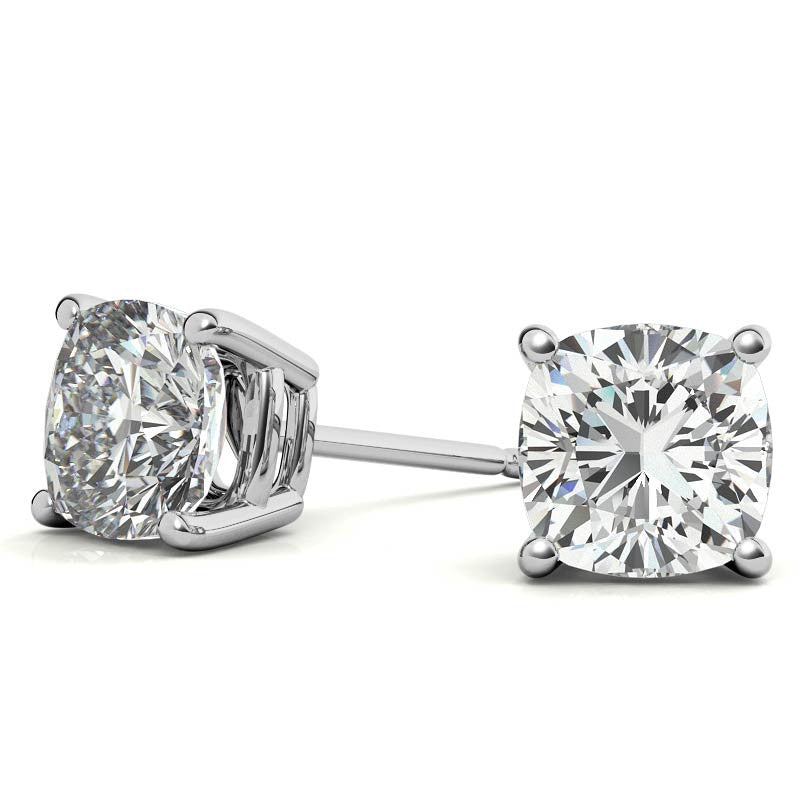 4.00 CTW Lab Created Moissanite Cushion Cut Stud Earrings in Sterling Silver - 8mm Stones-0