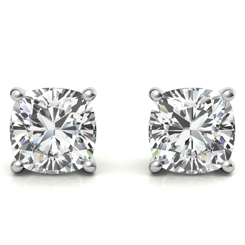 4.00 CTW Lab Created Moissanite Cushion Cut Stud Earrings in Sterling Silver - 8mm Stones-1