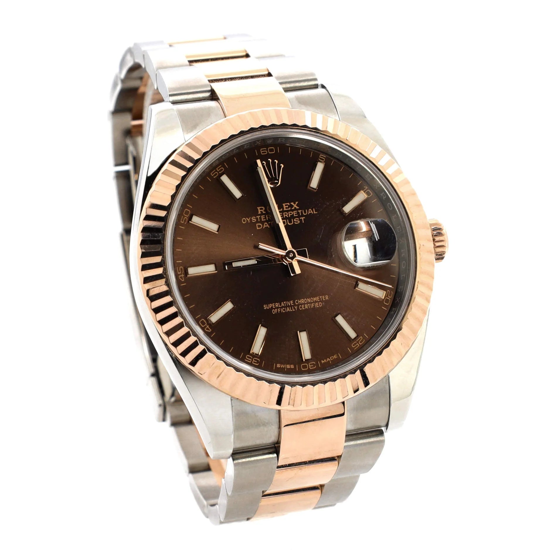 Pre-Owned Oyster Perpetual Datejust Chocolate Brown Automatic Watch Stainless Steel and Rose Gold 41