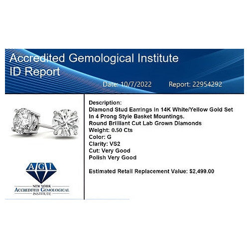 2.00 CTW AGI Certified Lab-Grown Diamond Stud Earrings in 14K White Gold - G Color, VS Clarity-2