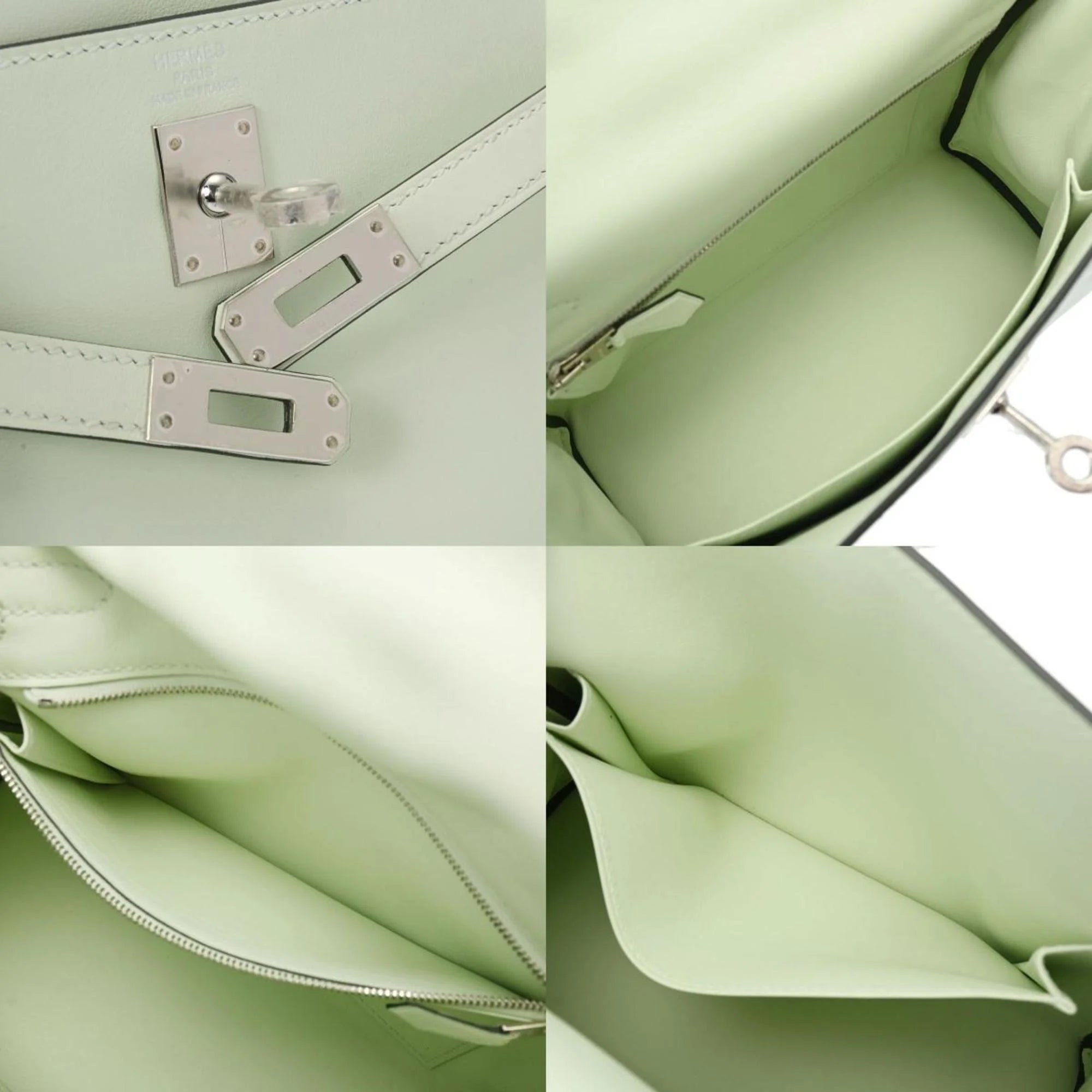 Pre-Owned HERMES Kelly 25 Inner Stitching Vert Fizz Palladium Hardware - U Stamp (Around 2022) Women's Swift Handbag (Good)