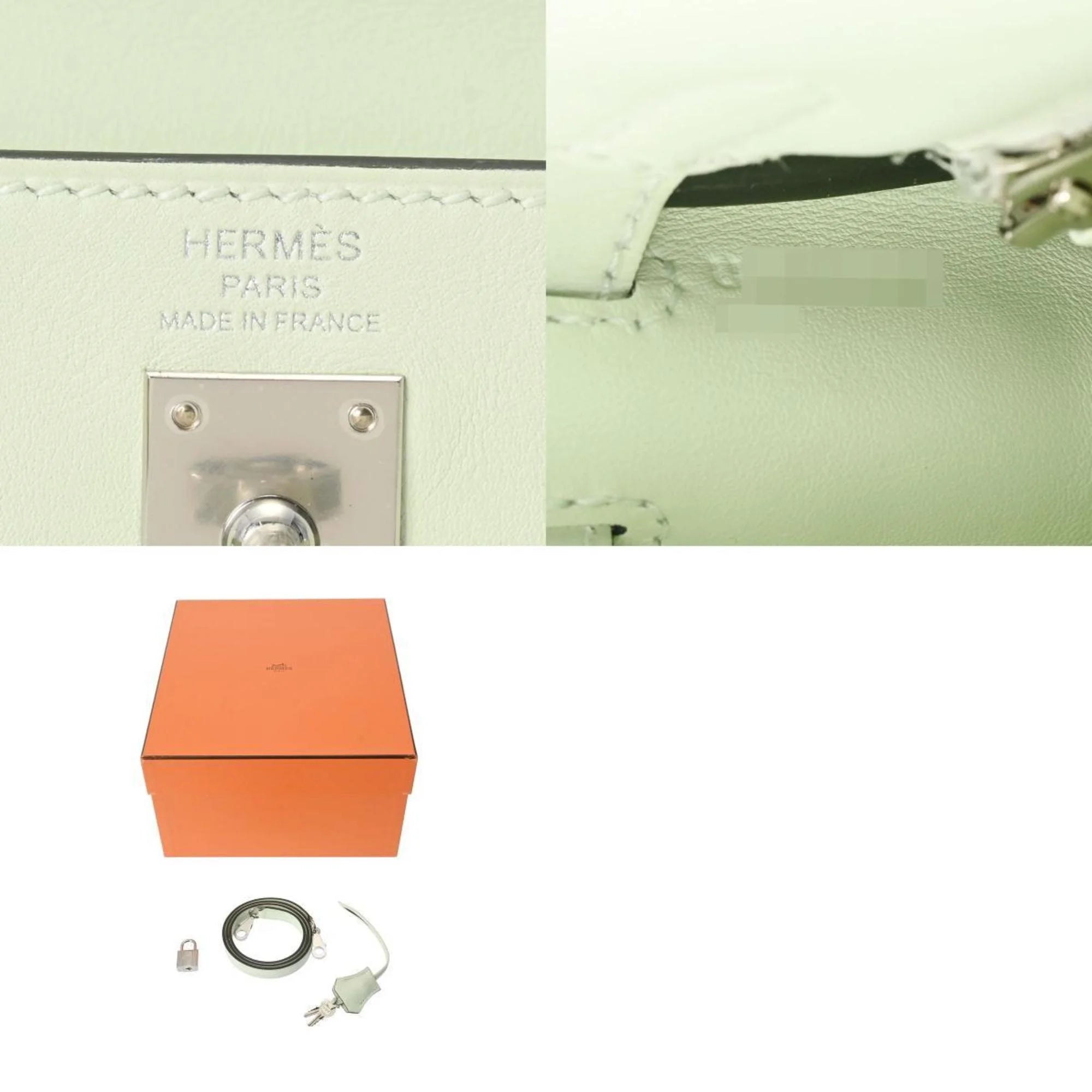 Pre-Owned HERMES Kelly 25 Inner Stitching Vert Fizz Palladium Hardware - U Stamp (Around 2022) Women's Swift Handbag (Good)