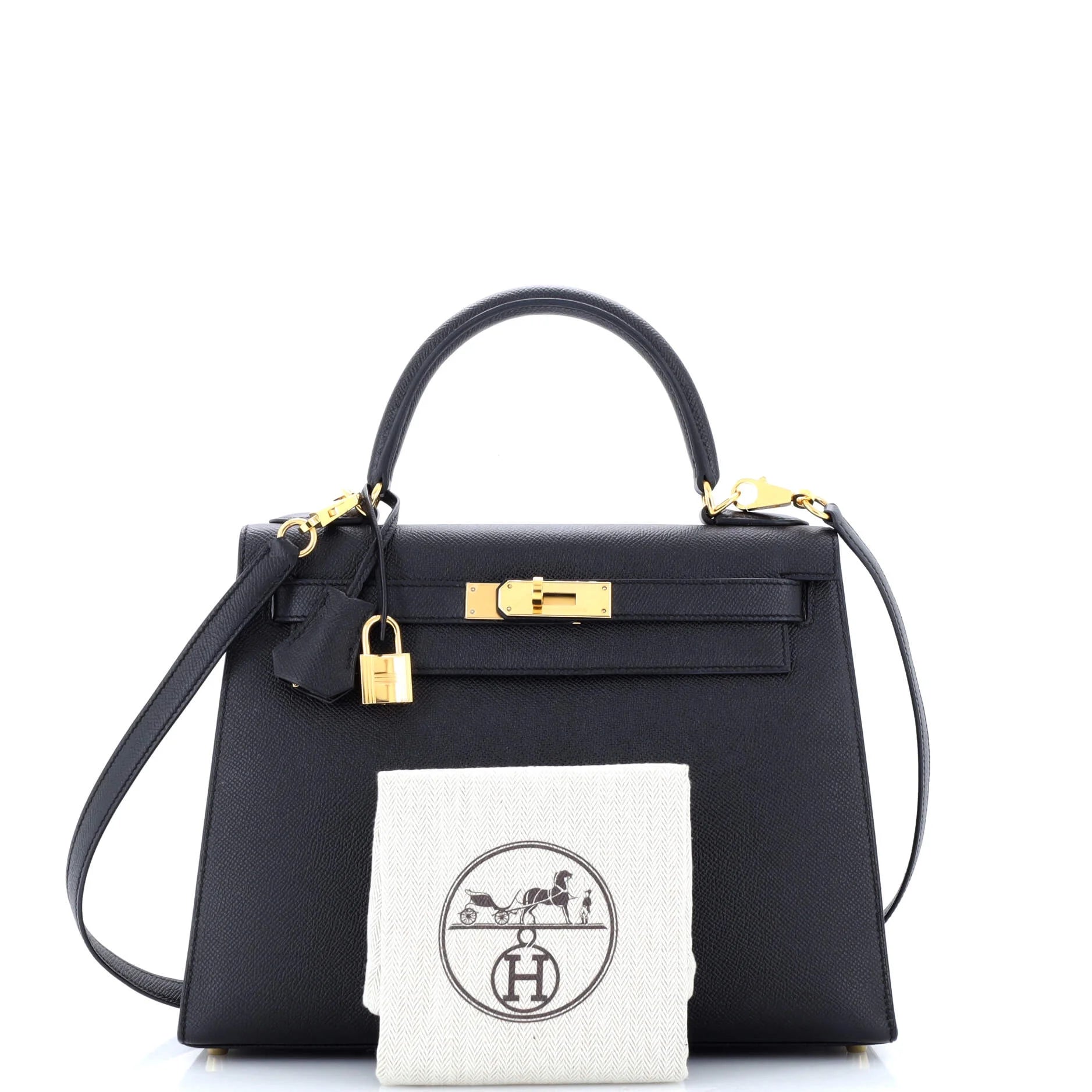 Pre-Owned Kelly Handbag Noir Epsom with Gold Hardware 28 By