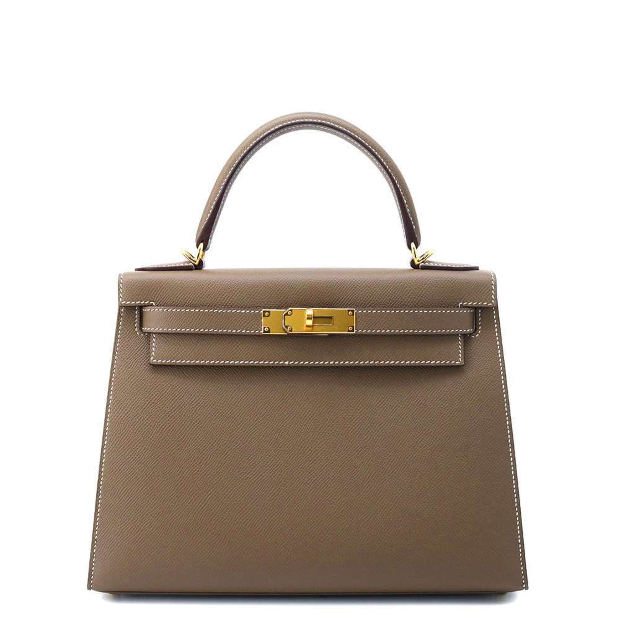 Pre-Owned Hermes handbag Kelly 28, outer stitching, Etoupe, Epson, Y stamp, HERMES...