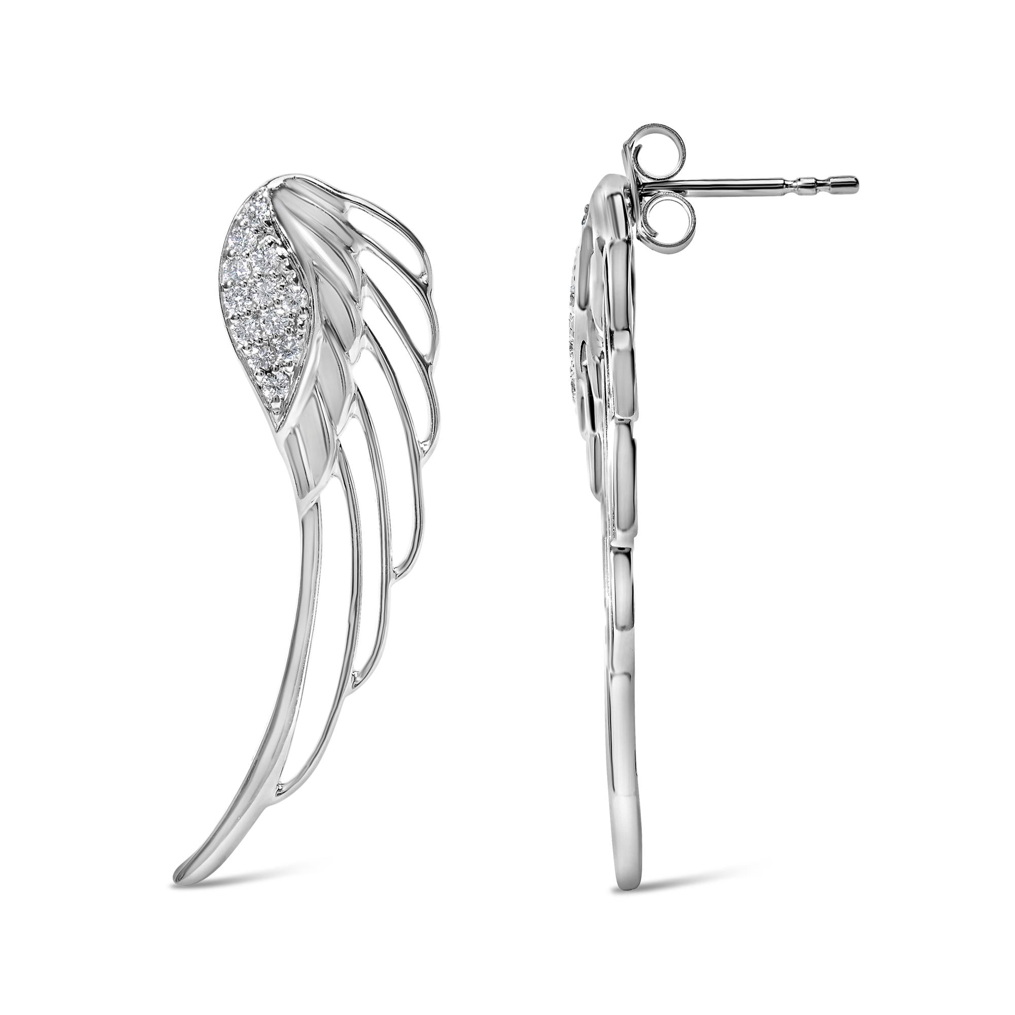 14K White Gold 1/4 Cttw Lab Grown Diamond Angel Wing Stud Earrings (F-G Color, VS1-VS2 Clarity)-2