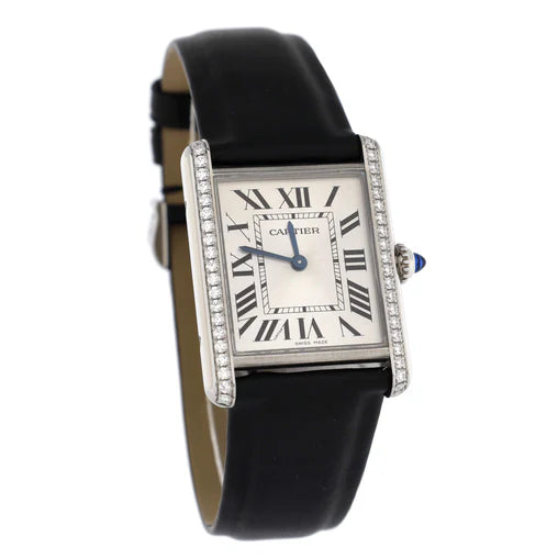 Cartier Must de Cartier Tank Quartz Watch Stainless Steel and Satin with Diamond Bezel 25