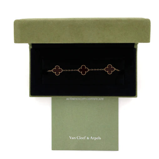 Van Cleef & Arpels Vintage Alhambra 5 Motifs Bracelet 18K Yellow Gold and Carnelian