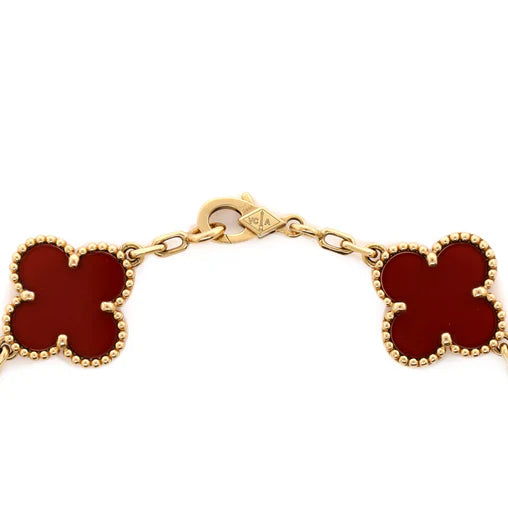 Van Cleef & Arpels Vintage Alhambra 5 Motifs Bracelet 18K Yellow Gold and Carnelian