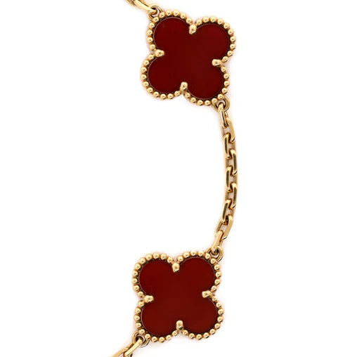 Van Cleef & Arpels Vintage Alhambra 5 Motifs Bracelet 18K Yellow Gold and Carnelian