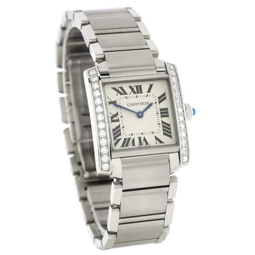 Cartier Tank Francaise Quartz Watch Stainless Steel with Diamond Bezel 25