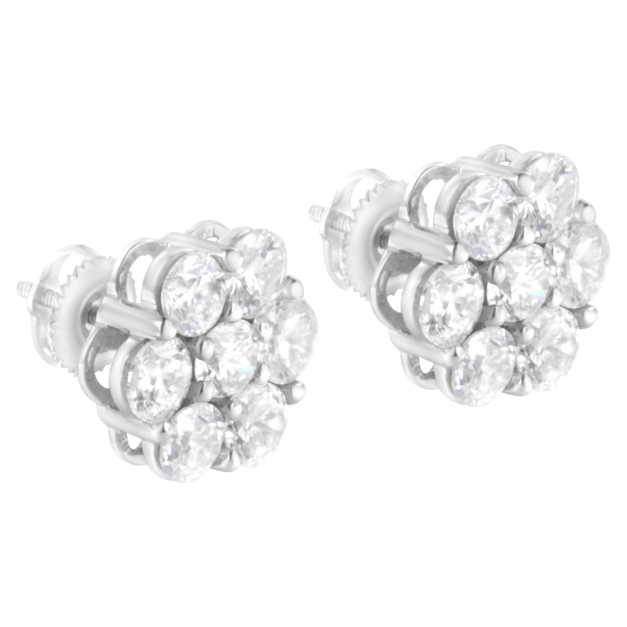 14K White Gold 4 cttw Diamond Flower Earring (H-I Clarity, SI2-I1 Color)-3