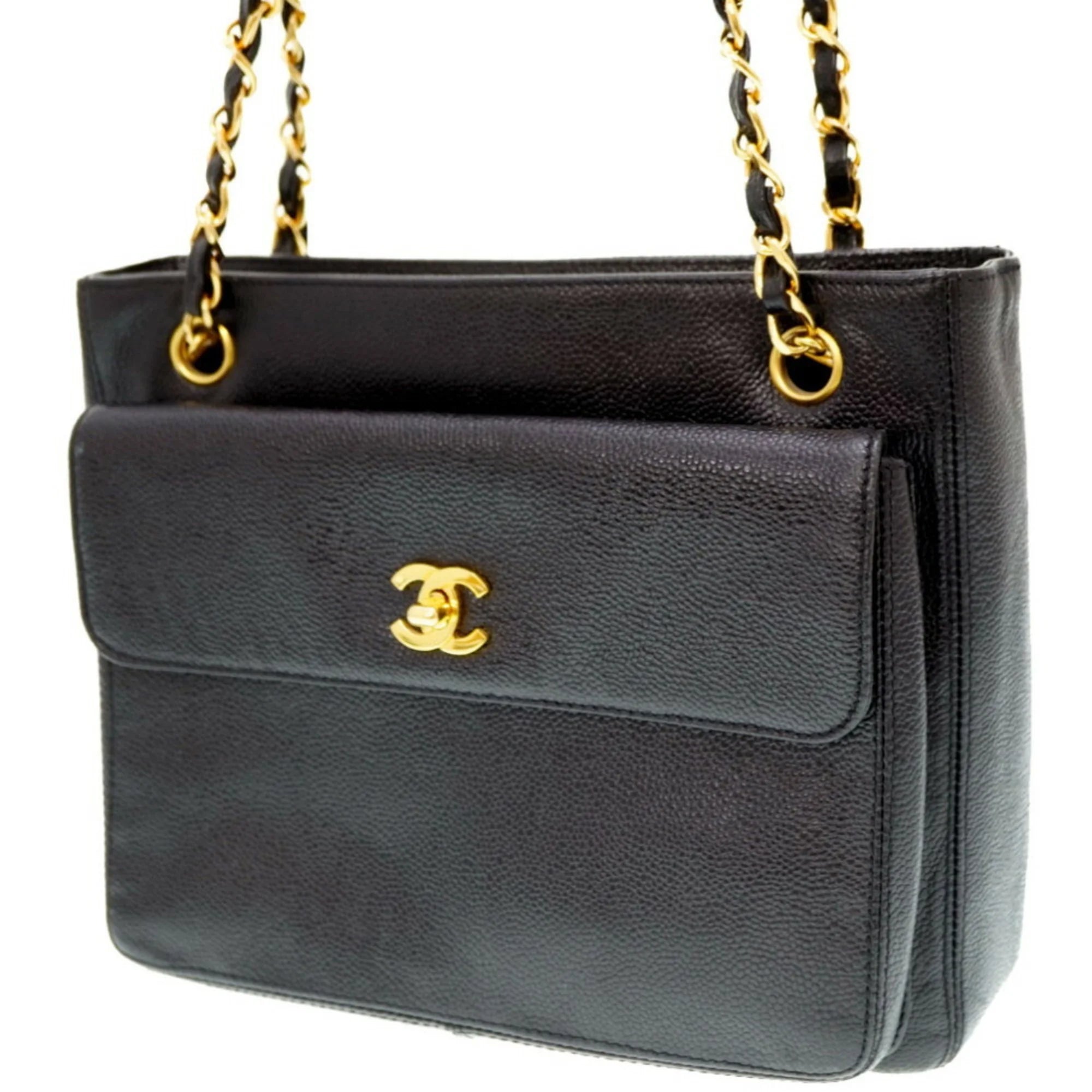 Pre-Owned Chanel W Face Chain Shoulder Bag Caviar Skin Black (Fair)