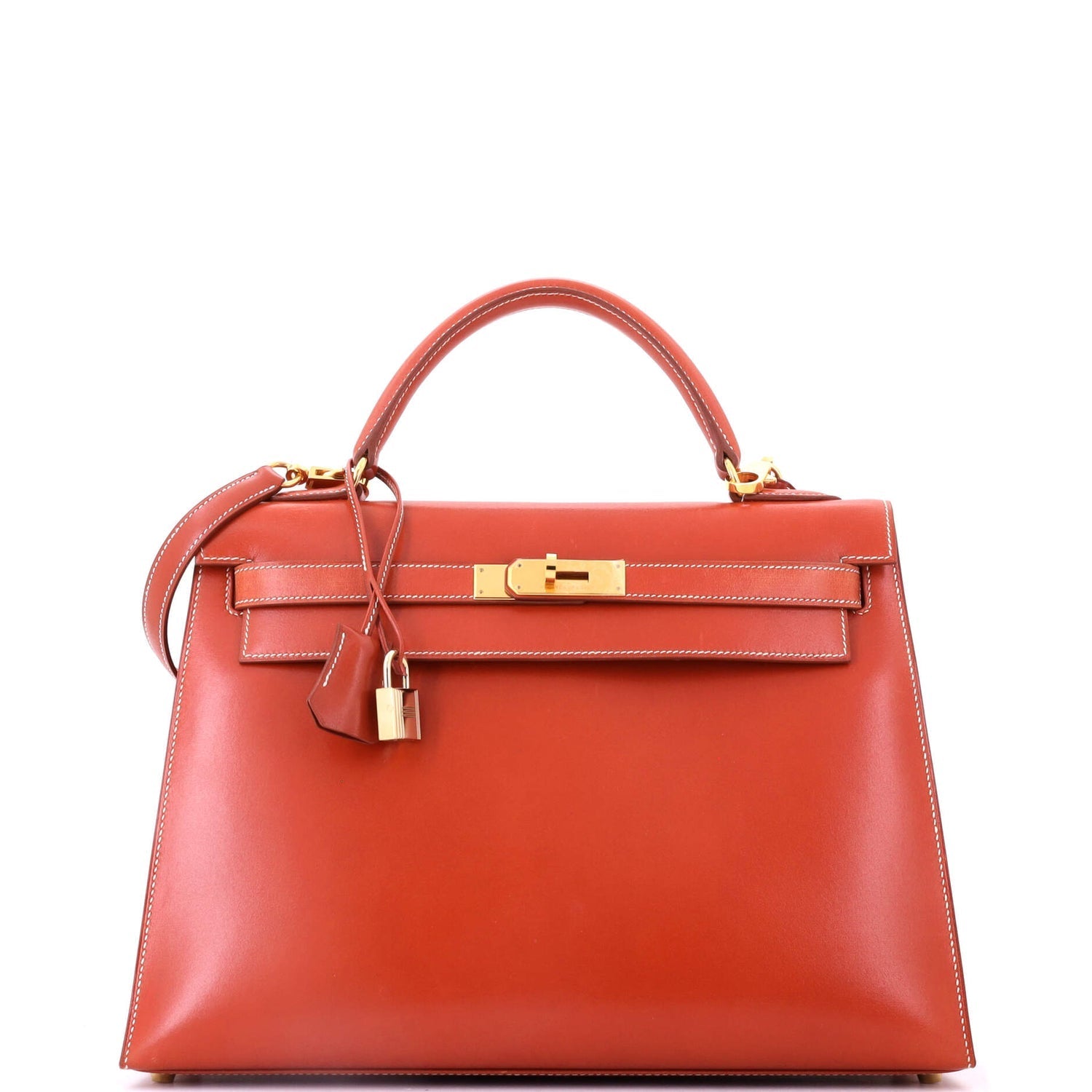 Kelly Handbag Brique Box Calf with Gold Hardware 32