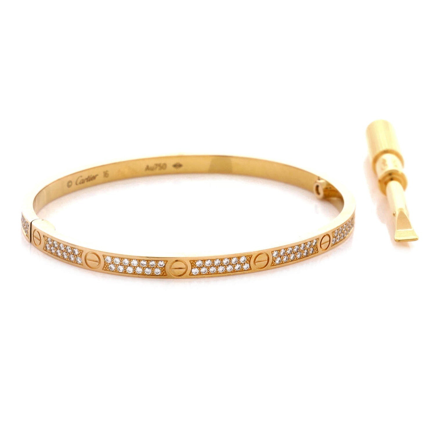 Love Bracelet 18K Yellow Gold with Pave Diamonds Small 16