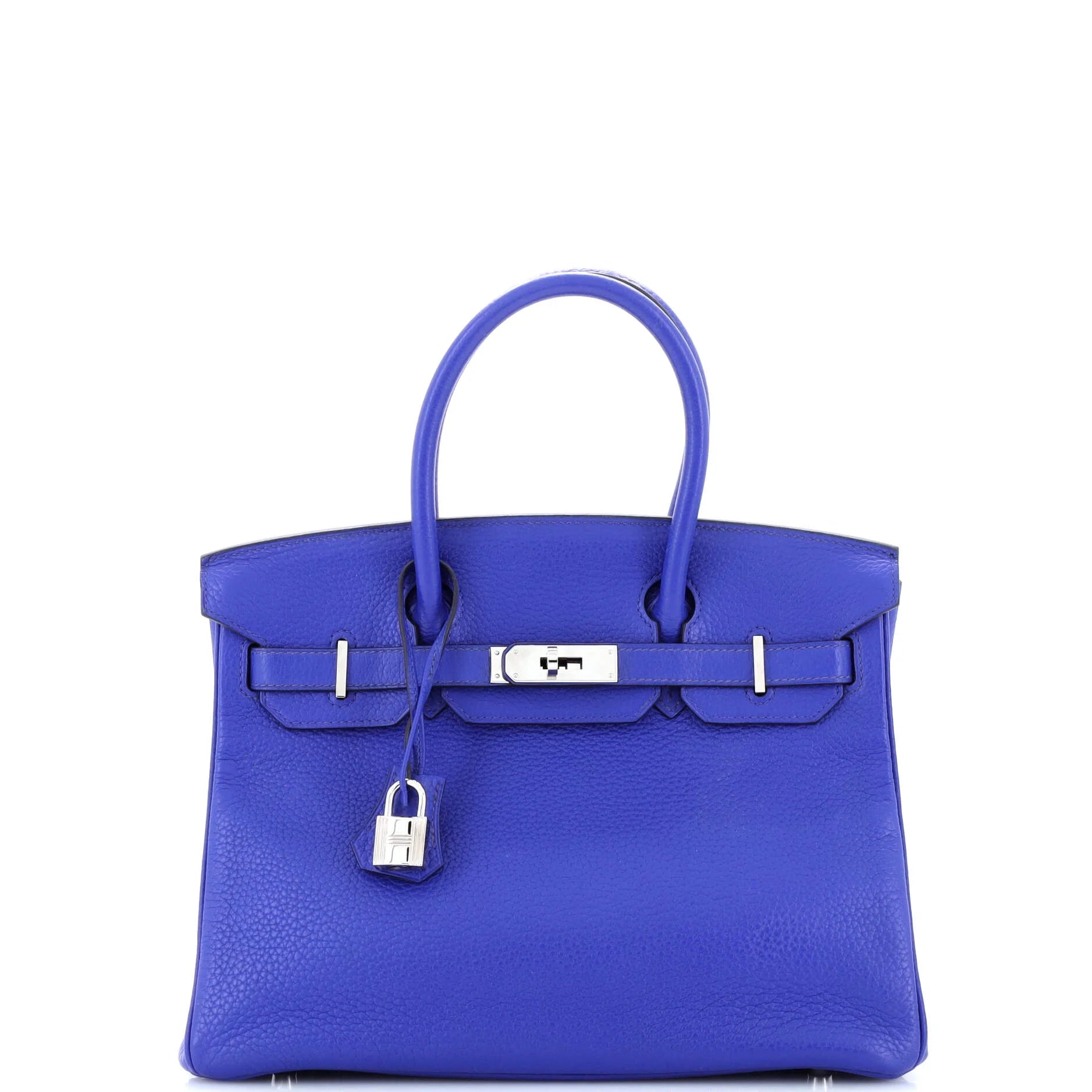 Pre-Owned Birkin Handbag Bleu Electrique Clemence with Palladium Hardware 30