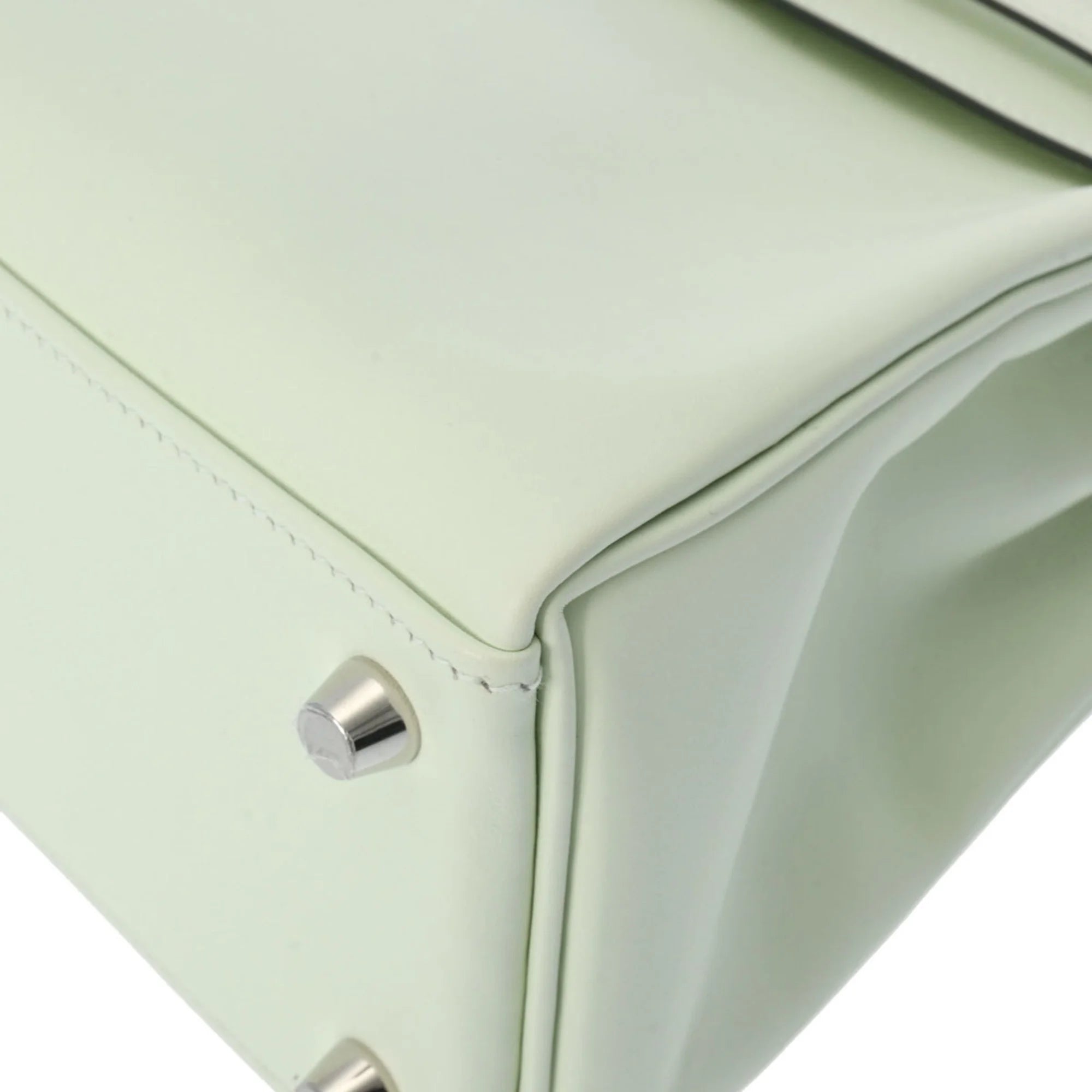 Pre-Owned HERMES Kelly 25 Inner Stitching Vert Fizz Palladium Hardware - U Stamp (Around 2022) Women's Swift Handbag (Good)