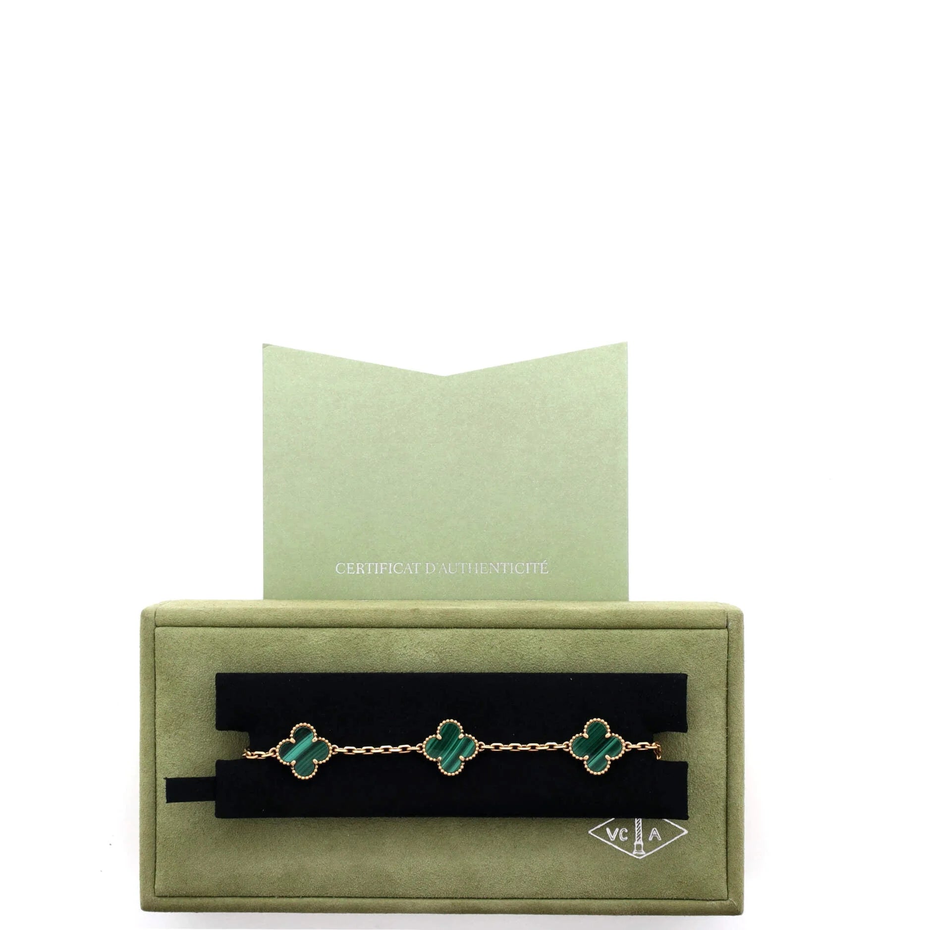 Pre-Owned Vintage Alhambra 5 Motifs Bracelet 18K Yellow Gold and Malachite
