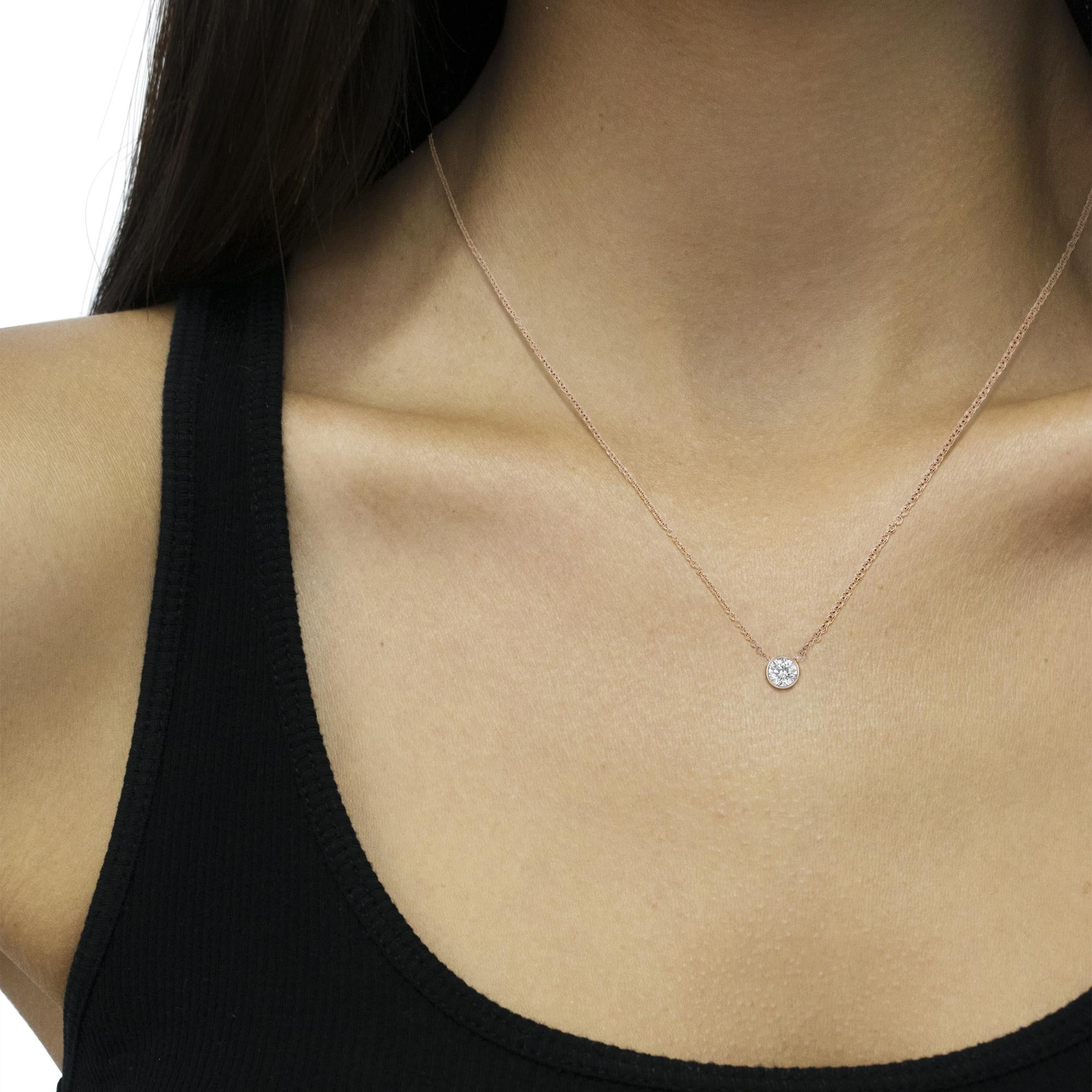 10K Rose Gold 1/2 Carat Round Brilliant-Cut Diamond Modern Bezel-Set Solitaire 16"-18" Pendant Necklace (H-I Color, SI2-I1 Clarity)-3