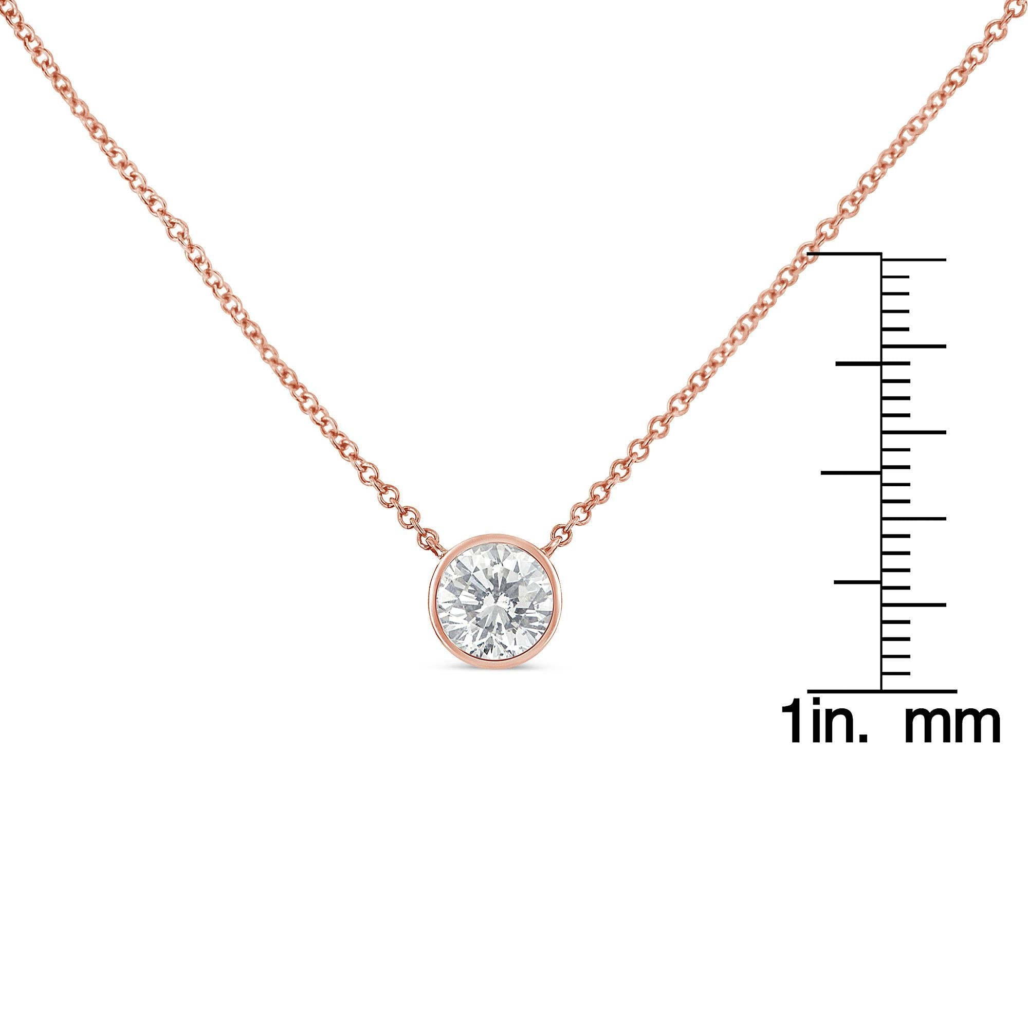 10K Rose Gold 1/2 Carat Round Brilliant-Cut Diamond Modern Bezel-Set Solitaire 16"-18" Pendant Necklace (H-I Color, SI2-I1 Clarity)-4
