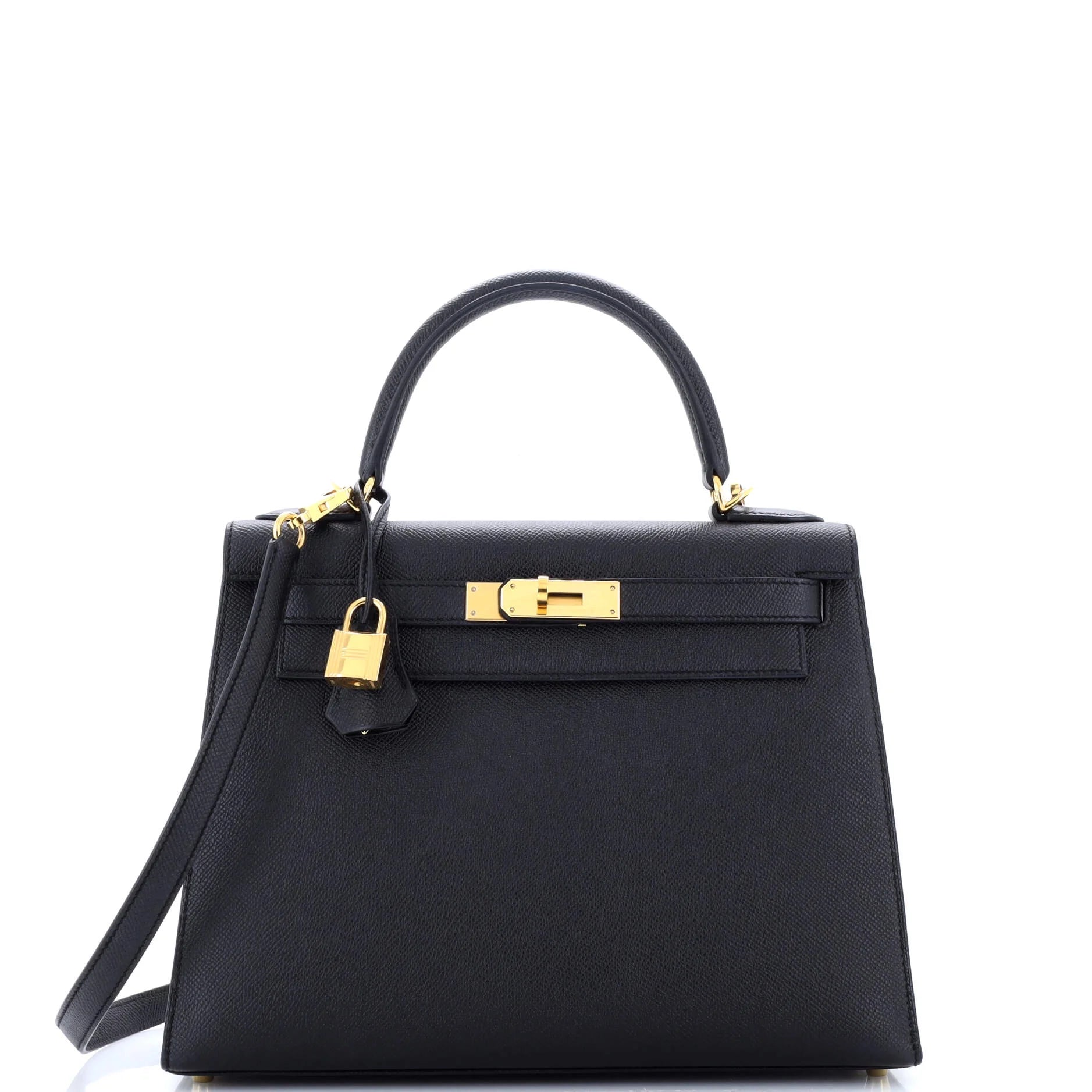 Pre-Owned Kelly Handbag Noir Epsom with Gold Hardware 28 By