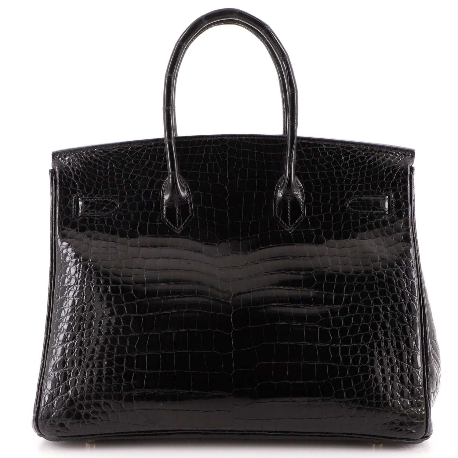 Birkin Handbag Noir Shiny Porosus Crocodile with Gold Hardware 35