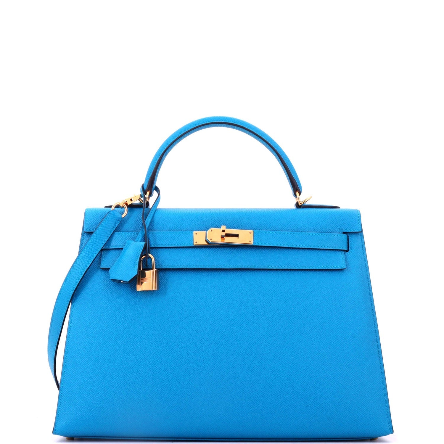 Kelly Handbag Bleu Zellige Epsom with Gold Hardware 32