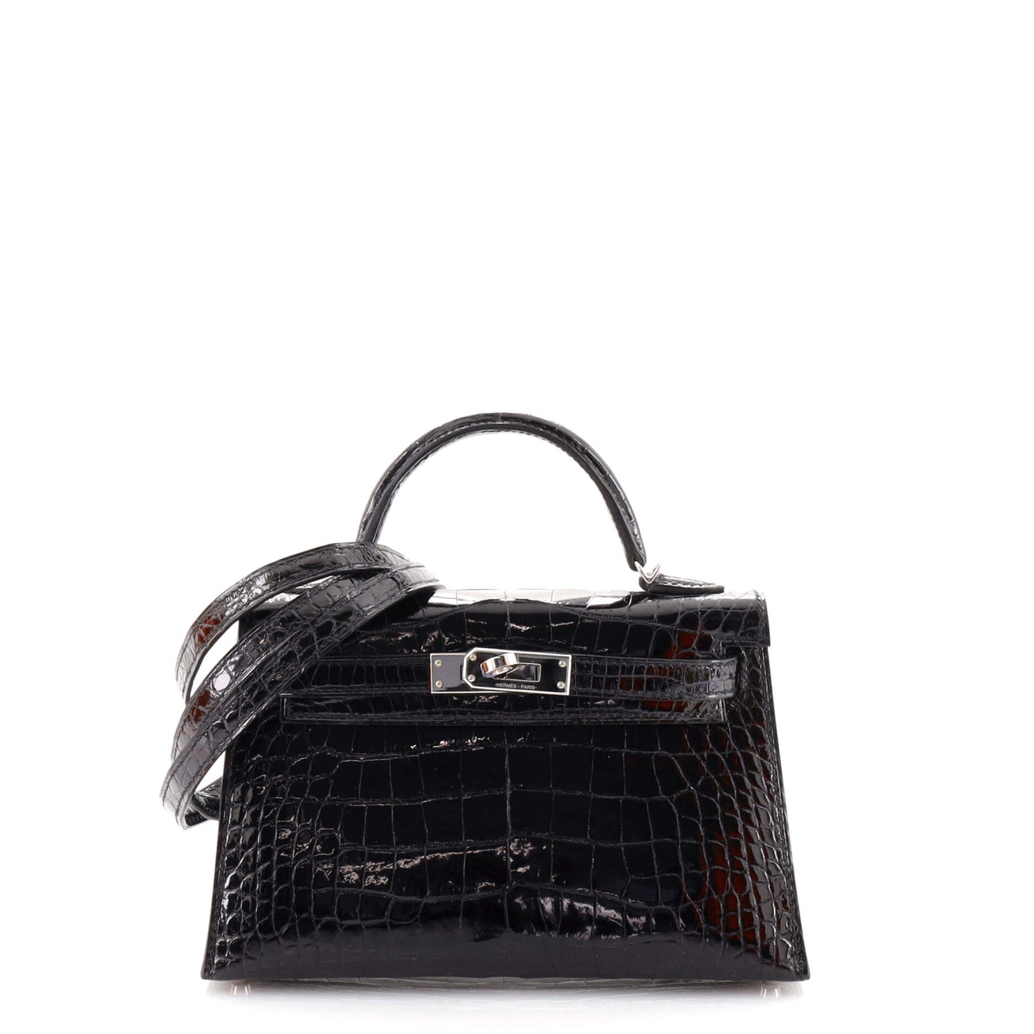 Kelly Mini II Bag Noir Shiny Alligator with Palladium Hardware 20