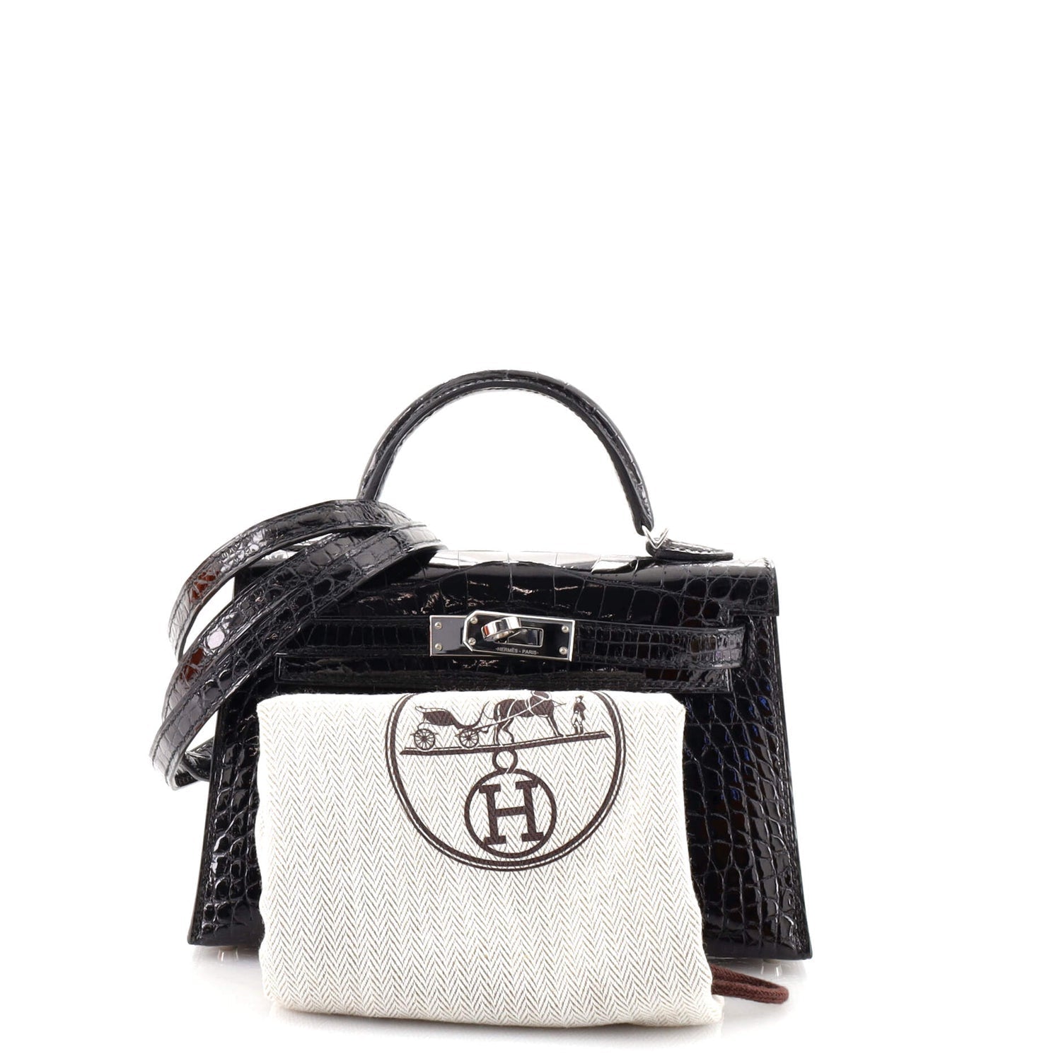 Kelly Mini II Bag Noir Shiny Alligator with Palladium Hardware 20