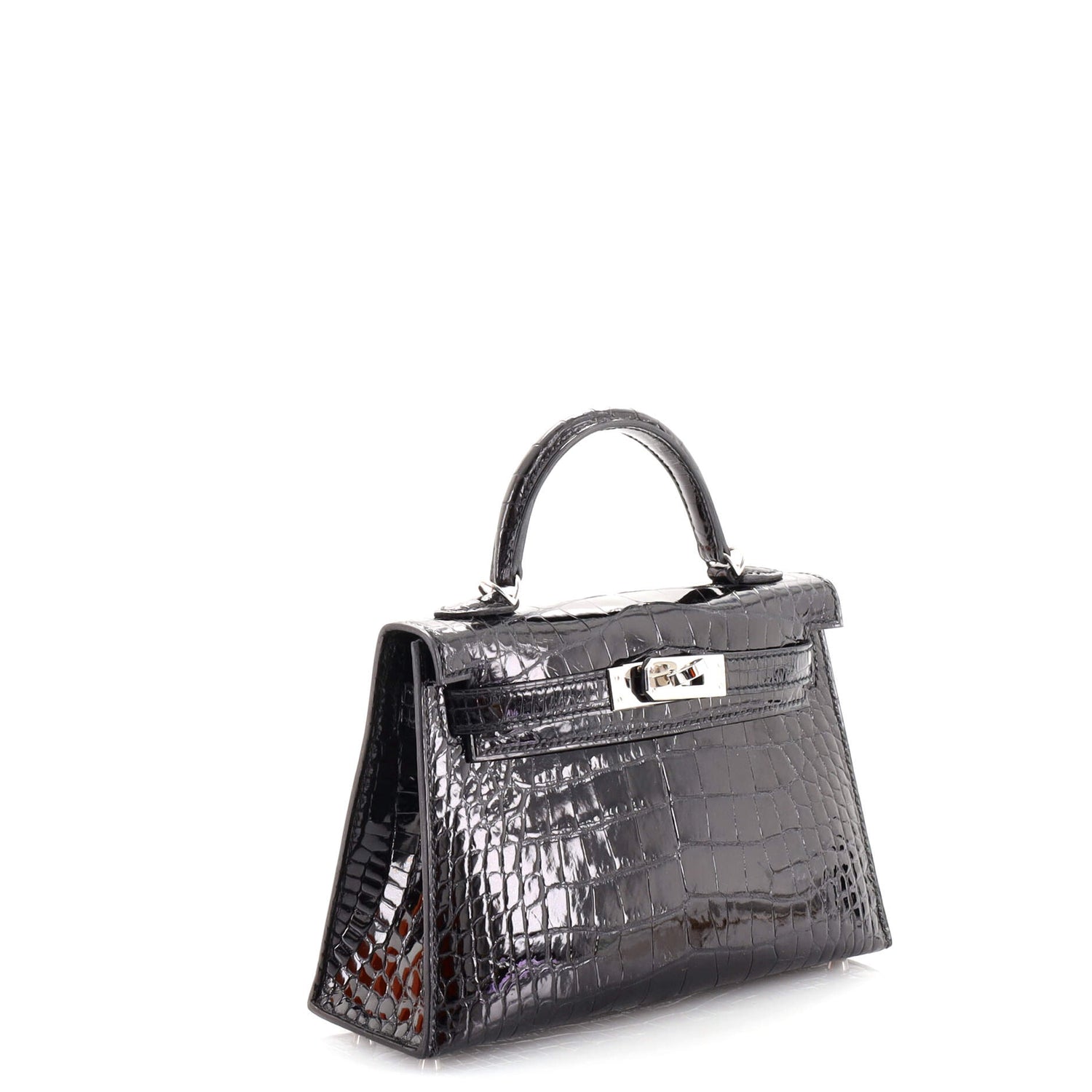 Kelly Mini II Bag Noir Shiny Alligator with Palladium Hardware 20