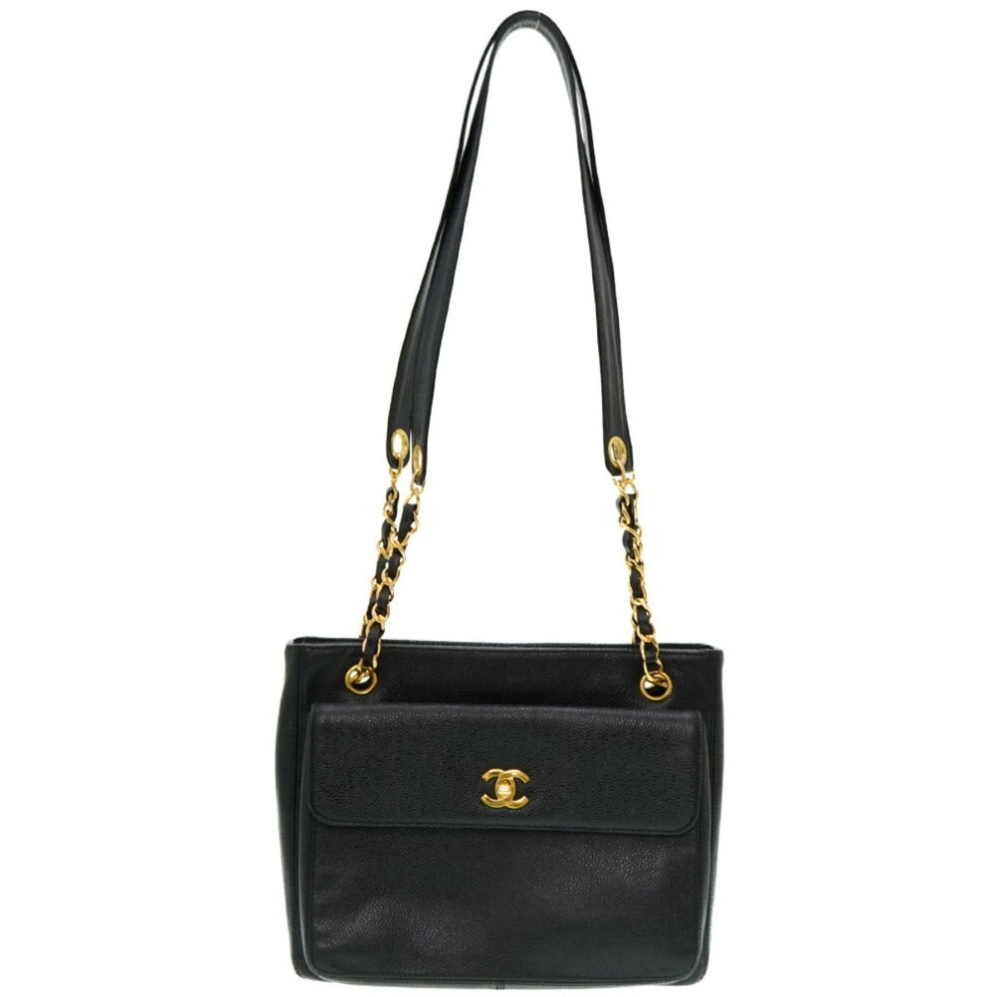 Pre-Owned Chanel W Face Chain Shoulder Bag Caviar Skin Black (Fair)