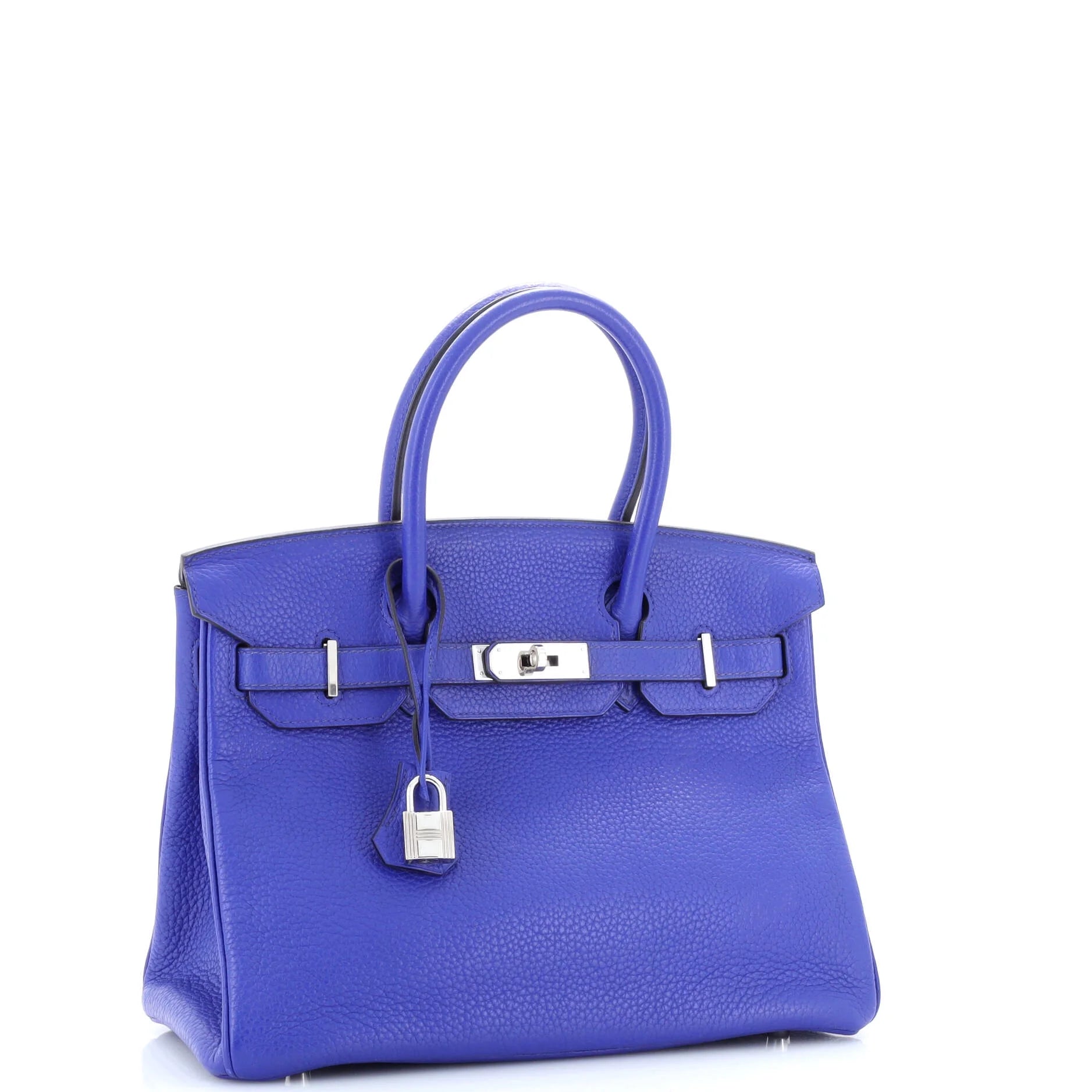 Pre-Owned Birkin Handbag Bleu Electrique Clemence with Palladium Hardware 30