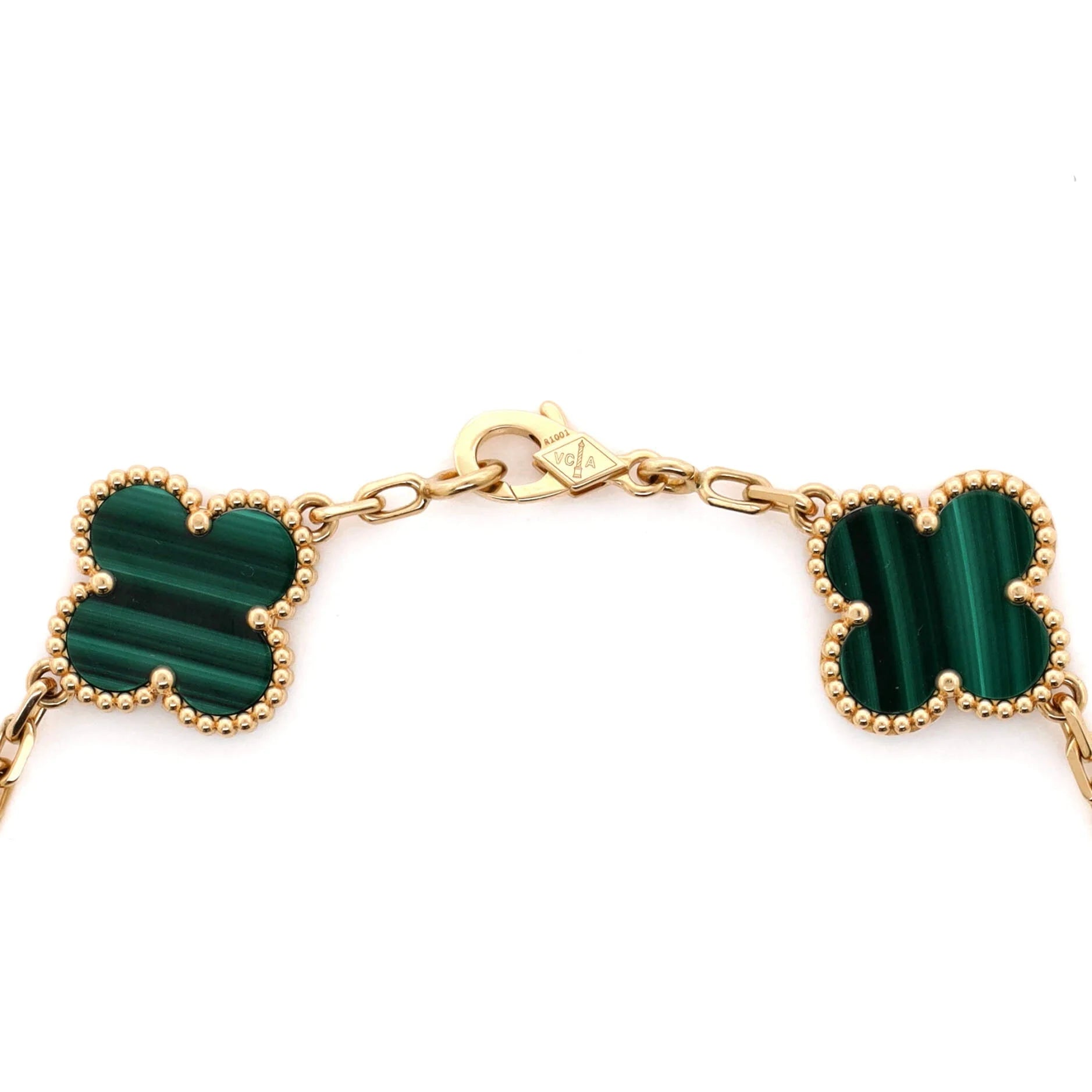 Pre-Owned Vintage Alhambra 5 Motifs Bracelet 18K Yellow Gold and Malachite