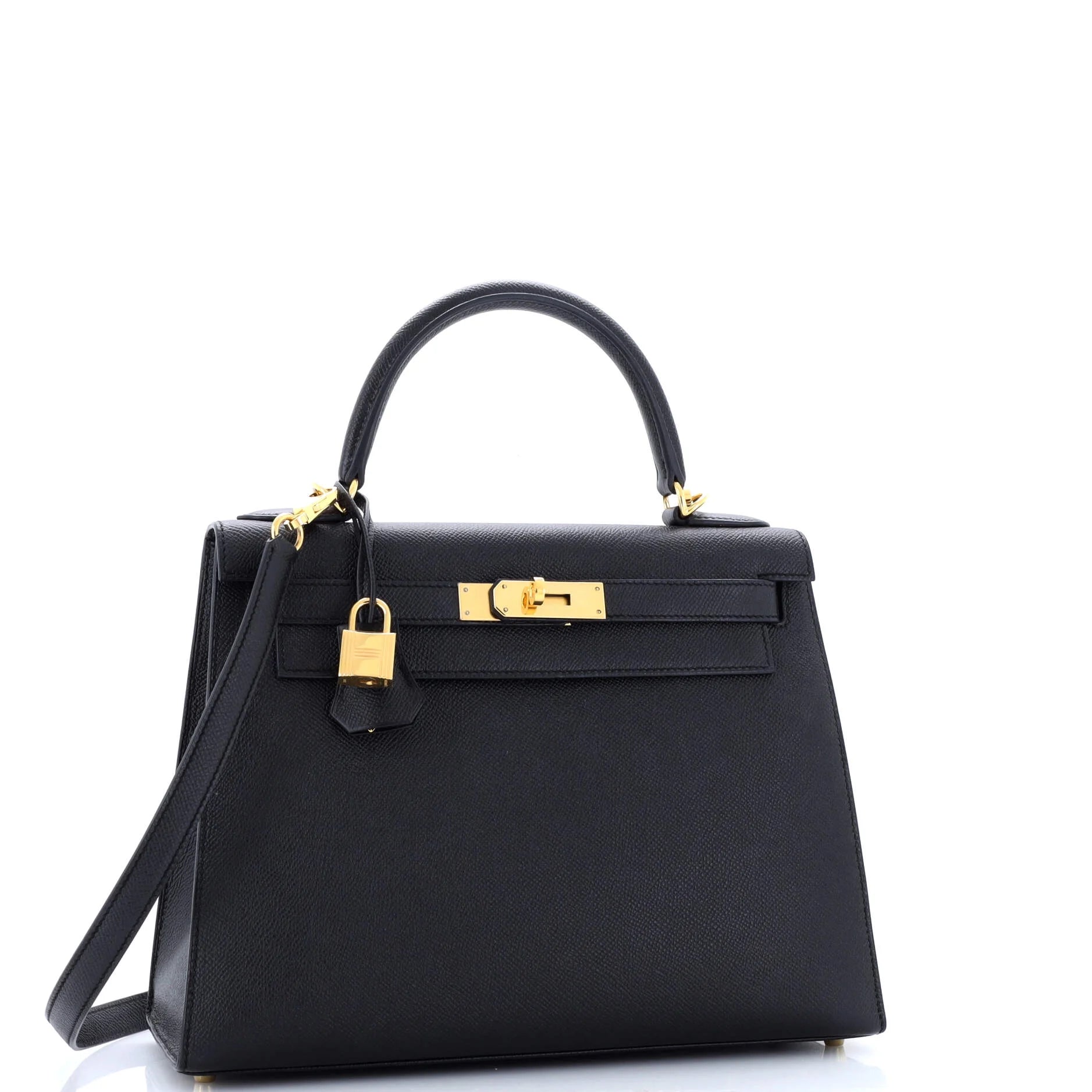 Pre-Owned HERMES Kelly 25 Handbag Black Epsom with Gold Hardware